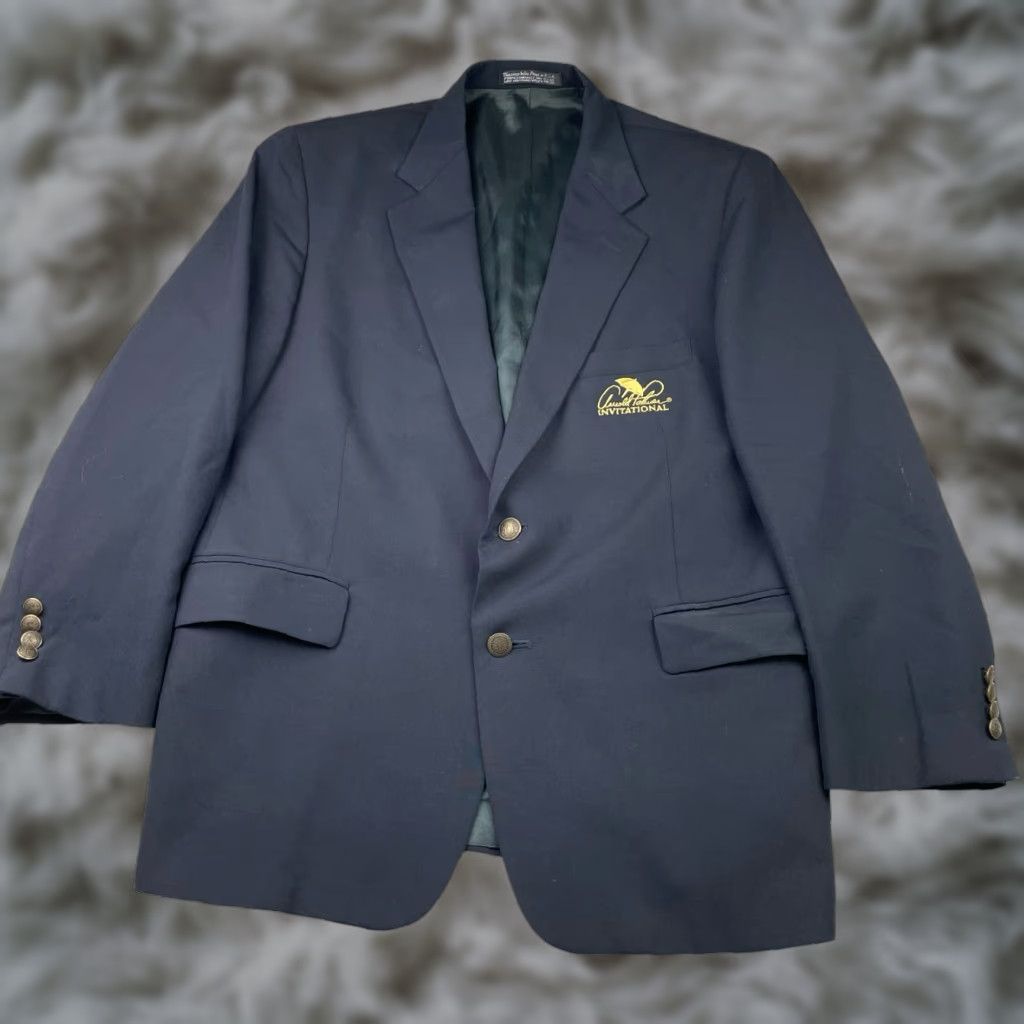 Vintage VTG Arnold Palmer Invitational Men's 2-Button Blazer Navy 43S Wool USA Short Adult Classic Notch Lapel Mens Blazer Size 46R - 1 Thumbnail