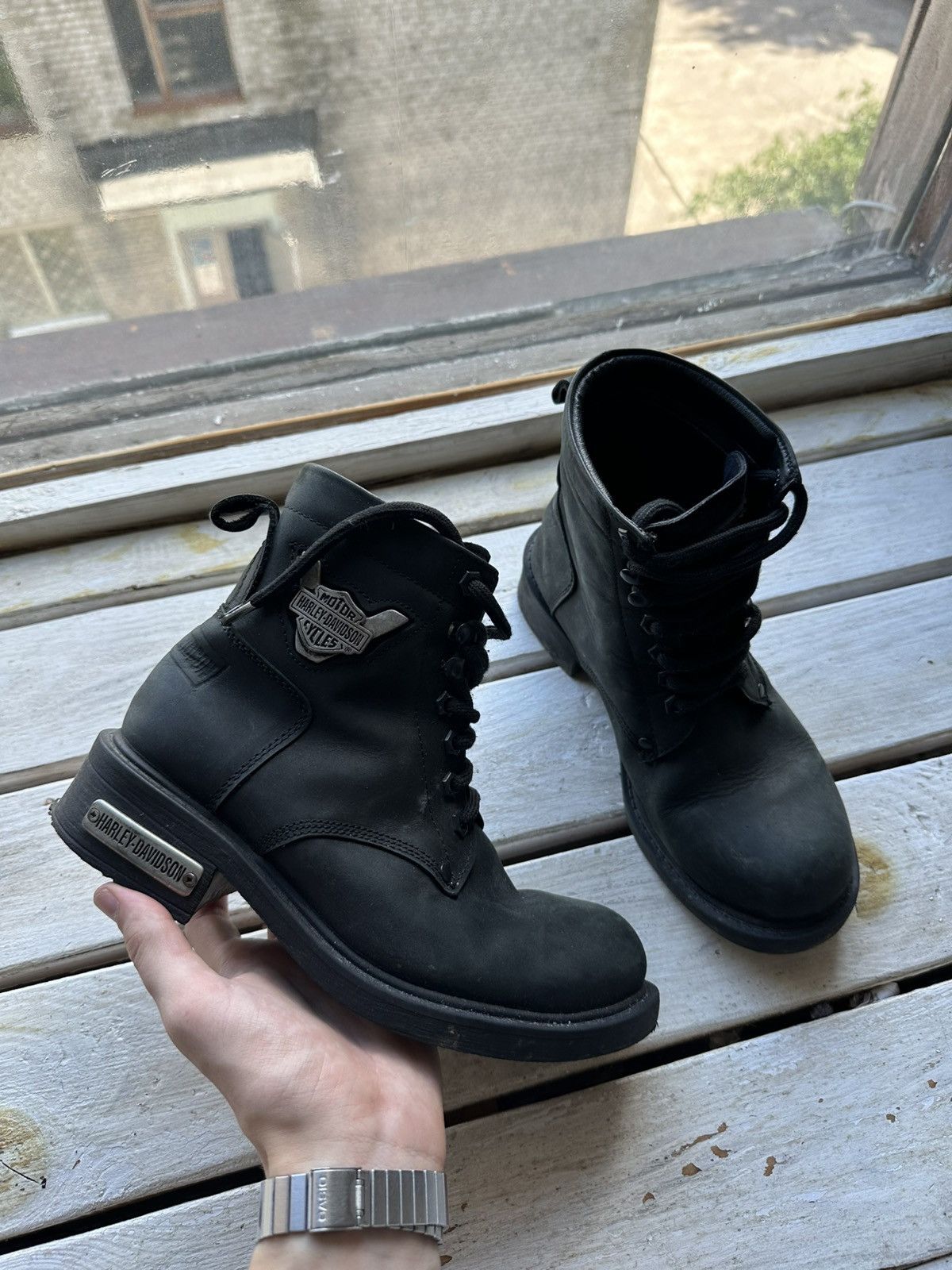 Harley Davidson 🚨RARE HARLEY DAVIDSON BLACK BOOTS METAL WITH LOGO IF6WAS9 Size US 6 / IT 36 - 1 Thumbnail