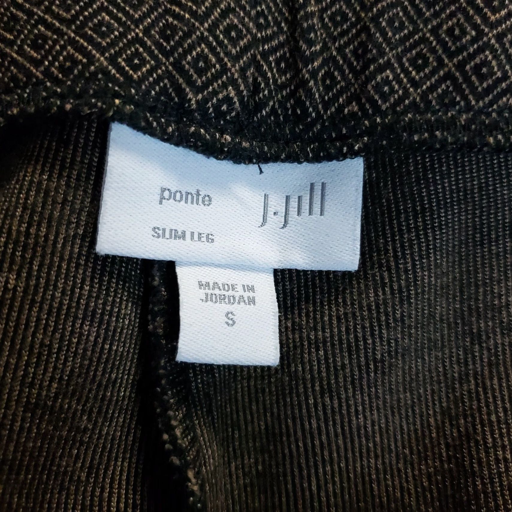 J. Jill J Jill Womens Ponte Slim Leg Pants Sz Small Black Tan Geometric Pull On Mid Rise Pants Womens Small Black Geometric 90s? Size 28" / US 6 / IT 42 - 7 Thumbnail