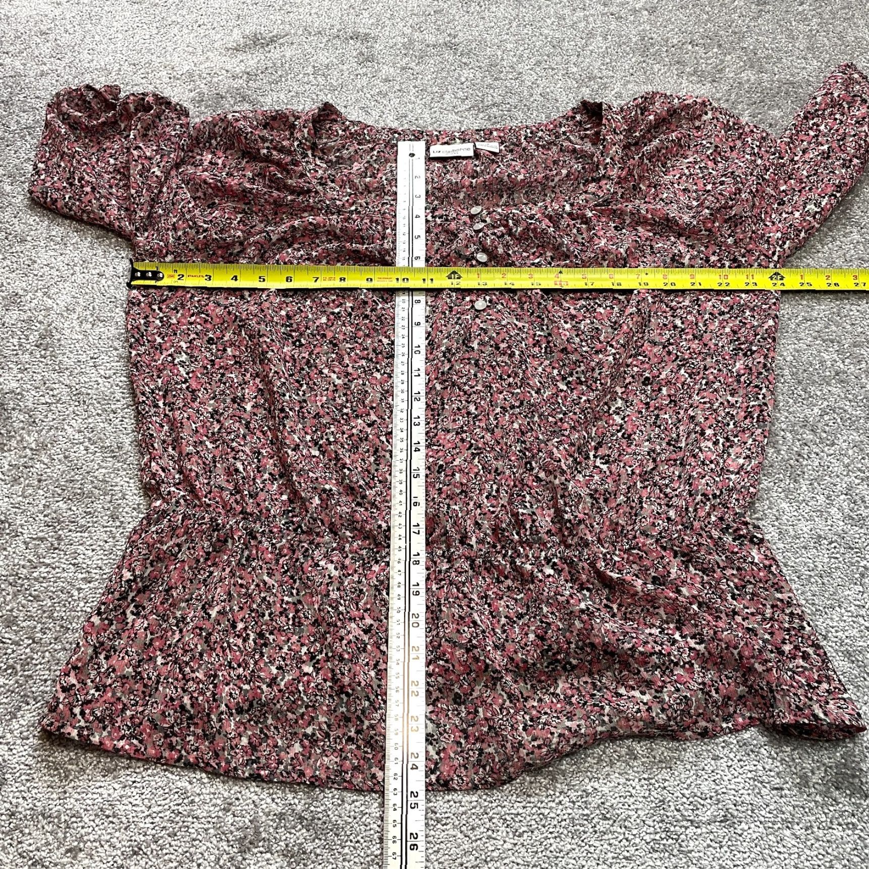 Liz Claiborne Liz Claiborne Blouse Womens 1X Pink Floral 3/4 Sleeve Plus Size Stretch Buttons Shirt Ladies Blouse Size XL / US 12-14 / IT 48-50 - 4 Thumbnail