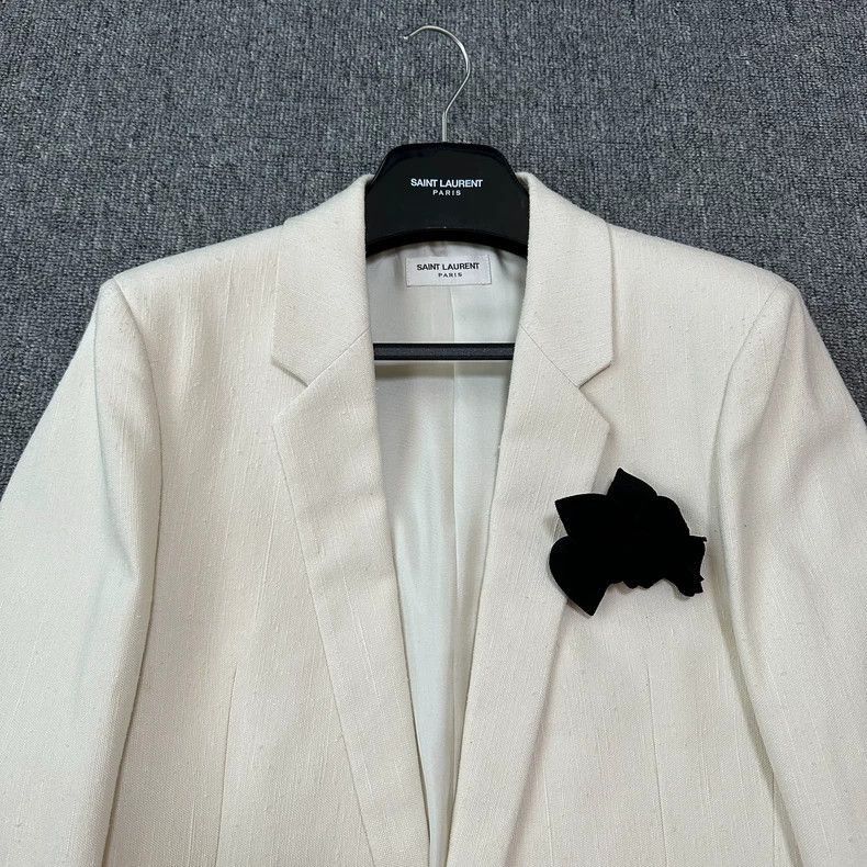 Saint Laurent Paris saint laurent woven blazer with floral brooch-2507 Size US M / EU 48-50 / 2 - 8 Thumbnail