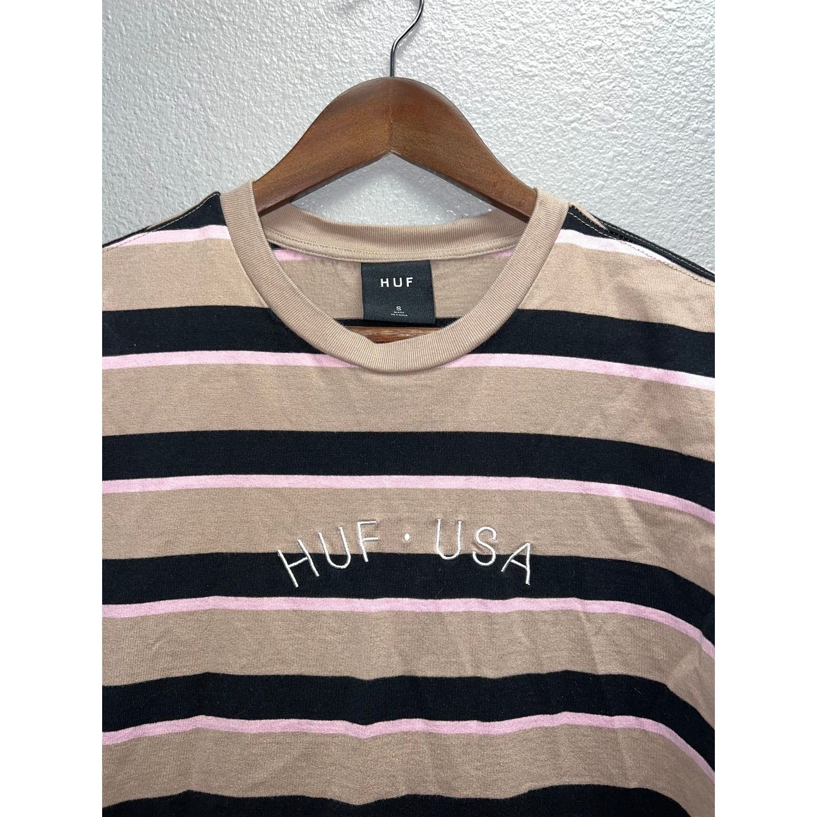 Huf HUF Shirt Brown Black Pink Striped HUF USA Mens Small Size US S / EU 44-46 / 1 - 2 Thumbnail