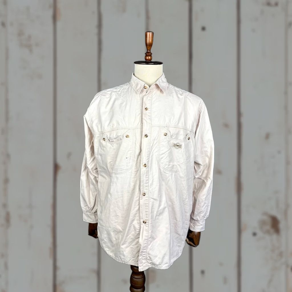 Camel Camel Shirt Men XL Ivory Cotton Long Sleeve Front Pocket Casual Button-Up Travel Line Modern Outdoor Size US XL / EU 56 / 4 - 1 Thumbnail