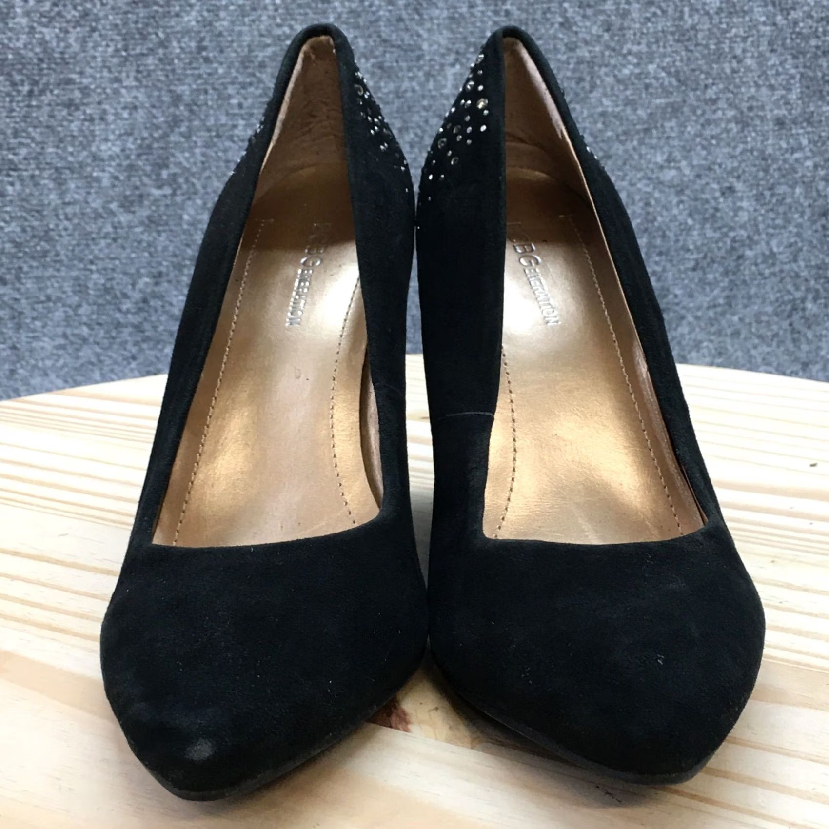 BCBGeneration BCBGeneration Heels Womens 8.5 Studded Slip On Wedge Pumps Black Suede Size US 9 / IT 39 - 6 Thumbnail