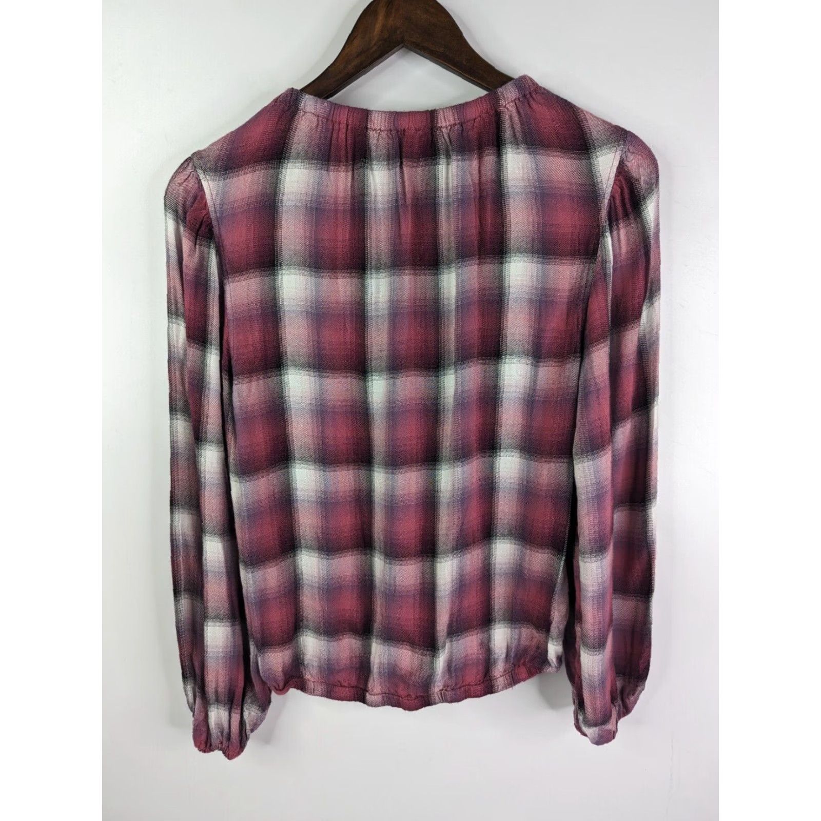Anthropologie Cloth & Stone Anthropologie Peasant Plaid Long Sleeve Top Womens XS Pink White Balloon Sleeve Boat Neck Casual Blouse Boys? Size XS / US 0-2 / IT 36-38 - 4 Thumbnail