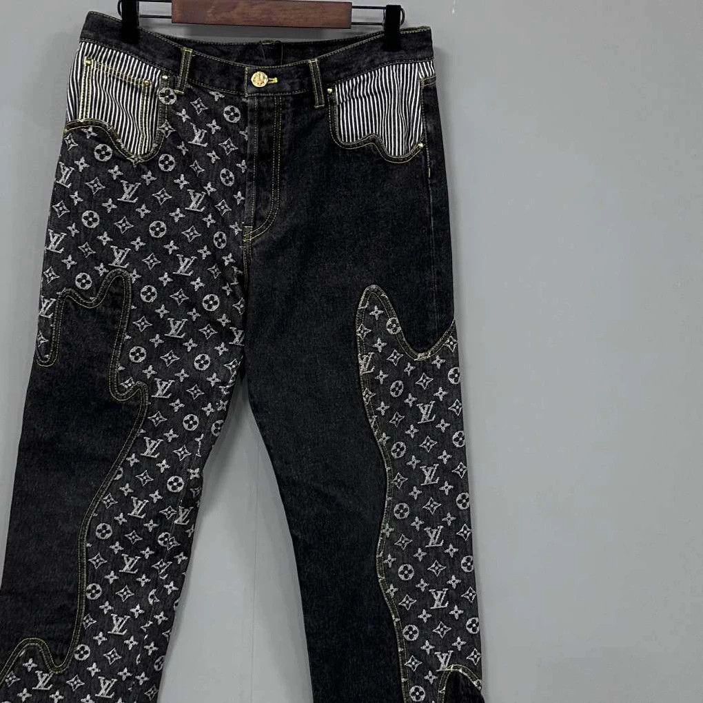 Louis Vuitton LV x Nigo Logo Print Colorblock Jeans 29 Size US 29 - 2 Thumbnail