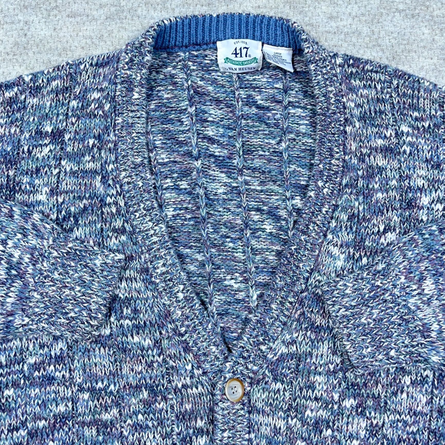 Van Heusen VINTAGE Van Heusen Cardigan Sweater Men L Blue Heather 90s 80s Heavy Knit Wool Alternative Full Zip Cardigan Mens 80s 90s Classic Preppy Fashion Size US L / EU 52-54 / 3 - 2 Thumbnail