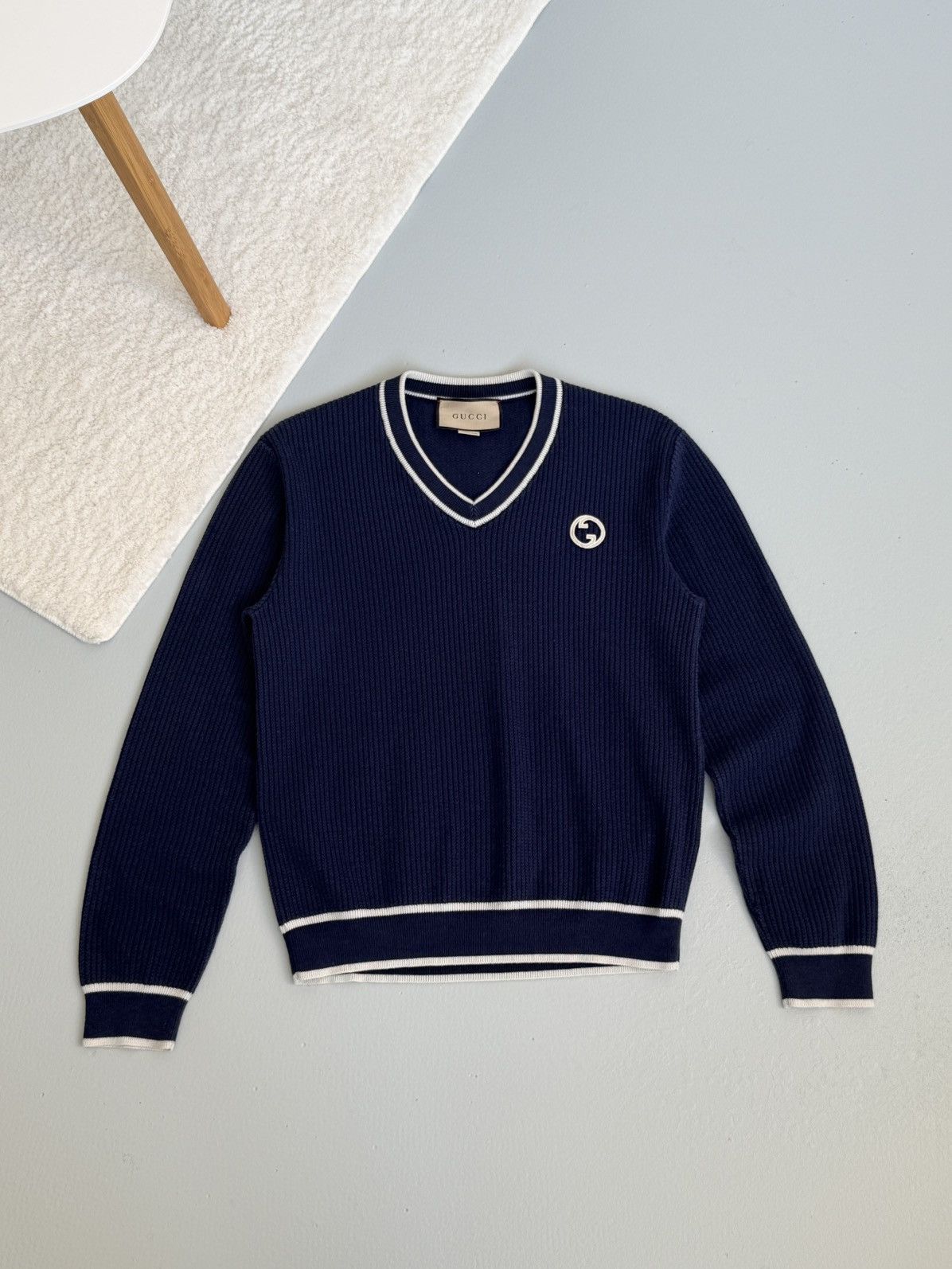 Gucci SS23 Gucci GG Logo Cotton Wool V-neck Sweater Mens Size US S / EU 44-46 / 1 - 8 Thumbnail