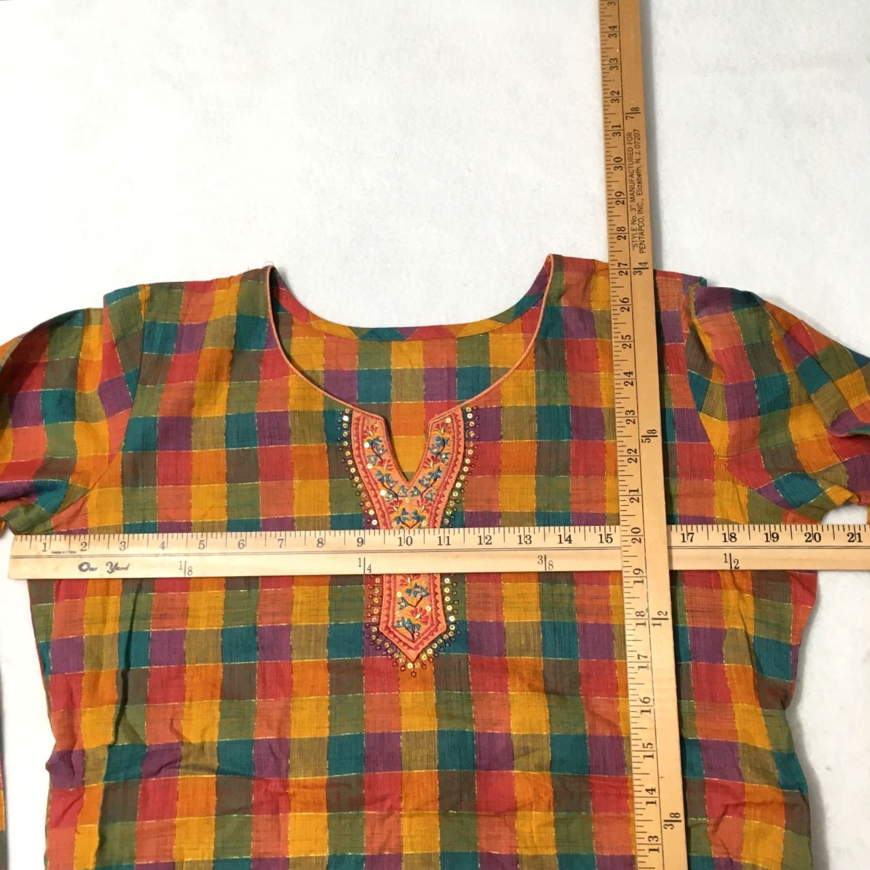 Vintage India Cotton BLEND Top Women’s Size MEDIUM CHECK Boho Hippie Festival Size M / US 6-8 / IT 42-44 - 3 Thumbnail