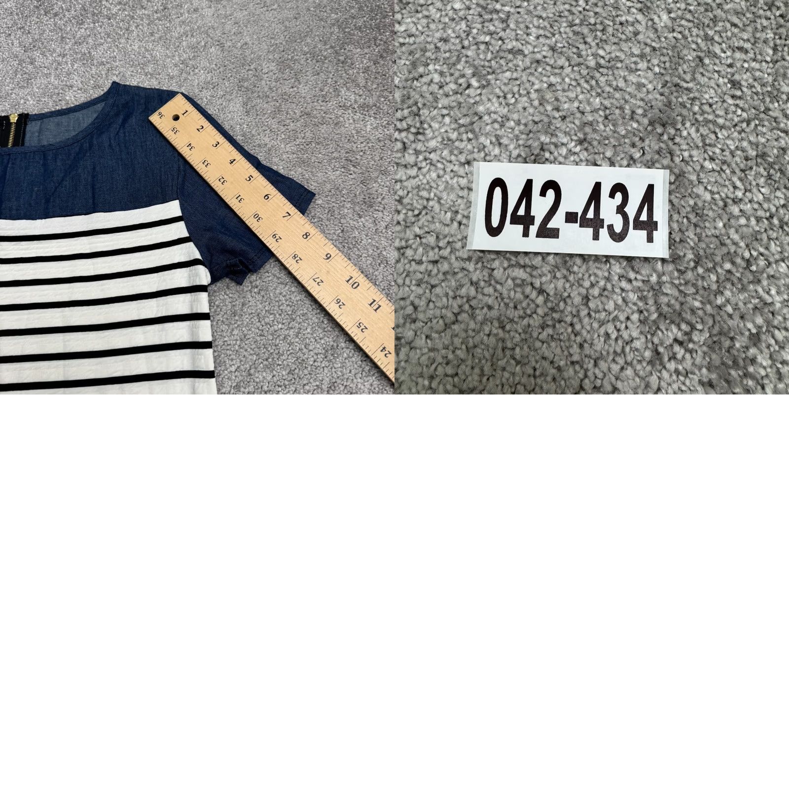Denime Noble U Chambray Denim Shift Dress Womens Small Blue White Striped Short Sleeve Size 28" / US 6 / IT 42 - 9 Thumbnail