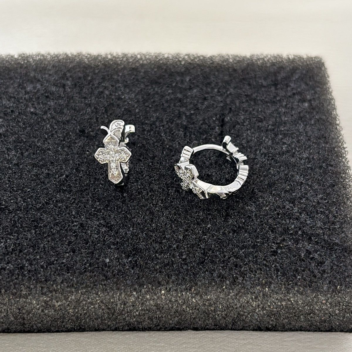 Other 13mm CZ Cross Hoop Earrings for Men Women Size ONE SIZE - 3 Thumbnail