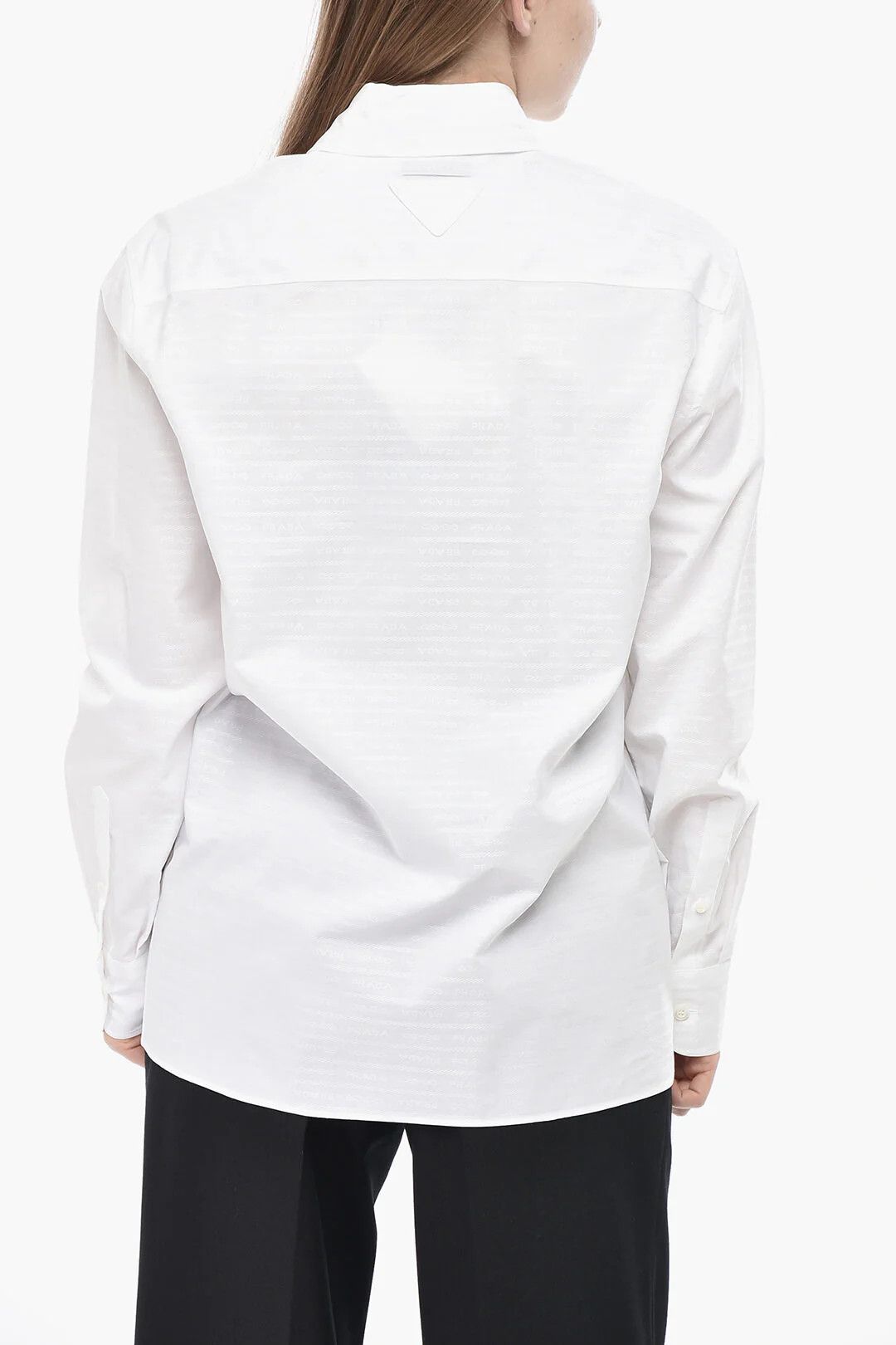 Prada og1mm0426 Jacquard Poplin Shirt in White Size M / US 6-8 / IT 42-44 - 2 Thumbnail