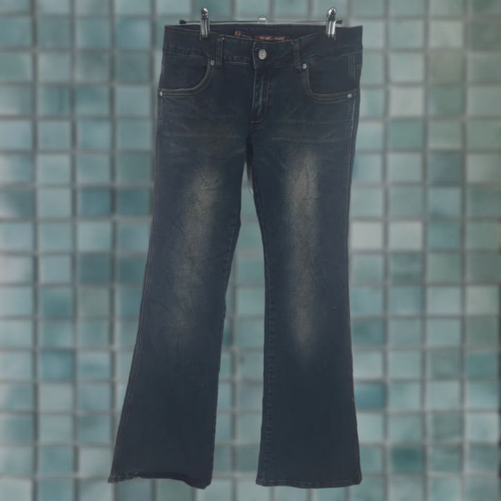 Denime Yak Pak Womens Casual Straight Wide Flare Leg Blue Denim Jeans Size 28 30X30 Size 28" / US 6 / IT 42 - 1 Thumbnail