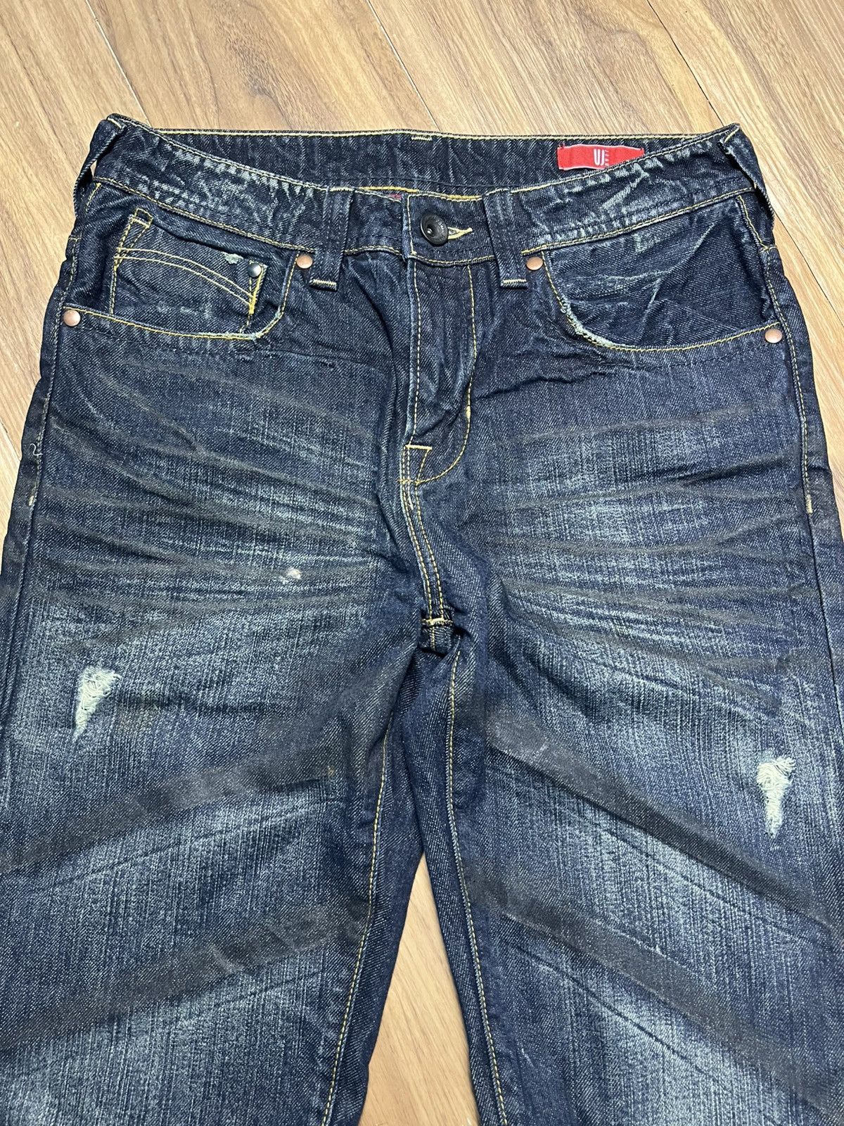 If Six Was Nine Vintage UJ JEANS Bootcut/Straight DarkWash Ripped Denim (43) Size US 28 / EU 44 - 3 Thumbnail
