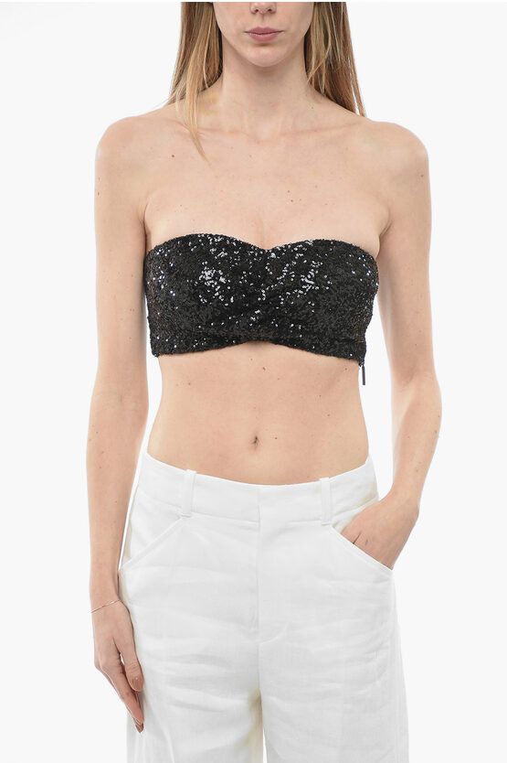MSGM og1mm0724 Sequined Tube Top in Black Size M / US 6-8 / IT 42-44 - 1 Thumbnail