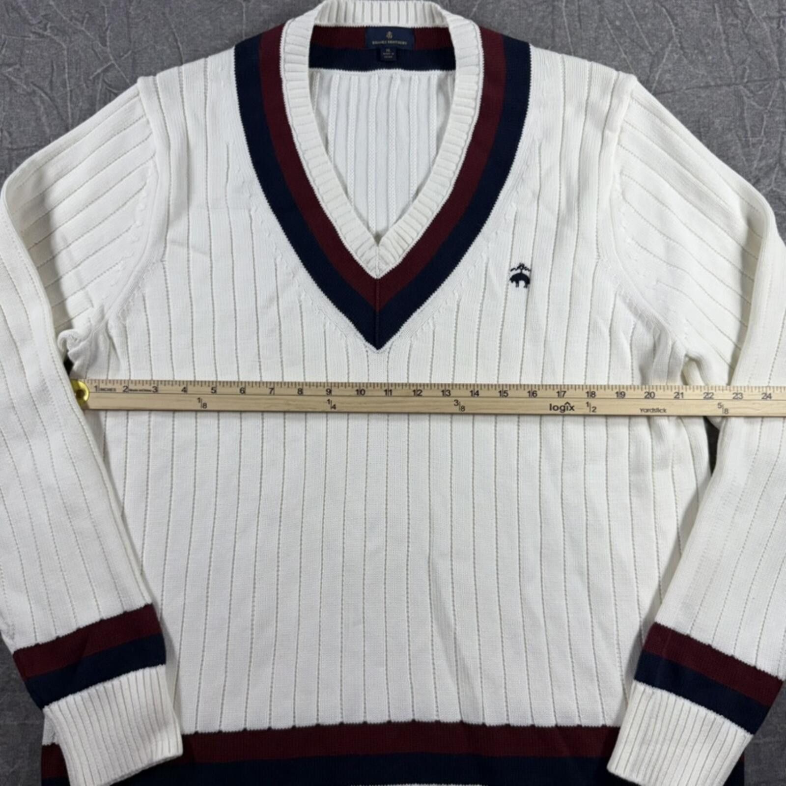 Brooks Brothers Brooks Brothers Sweater Men's XL White V-Neck Knit Cotton Size US XL / EU 56 / 4 - 4 Thumbnail