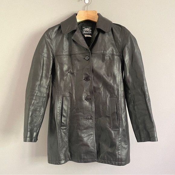 Roots Vintage Roots Black Leather Straight Cut Mid Length Car Coat Size S / US 4 / IT 40 - 12 Thumbnail