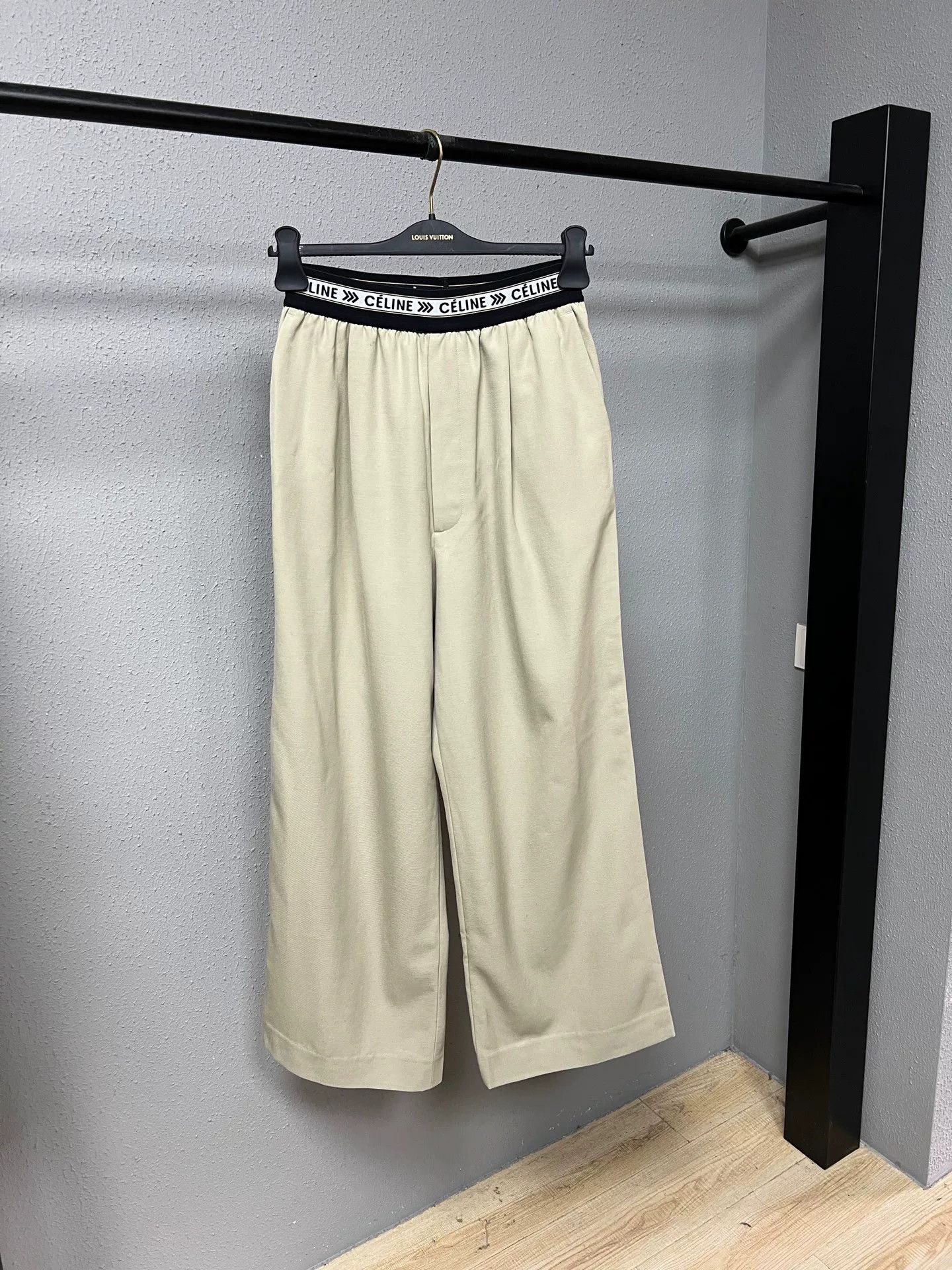 beige wool waist-defining pants