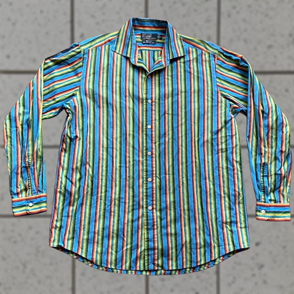 Vintage Polo Ralph Lauren Shirt Mens Large 90s Western Colorful Vertical Stripes, Men's