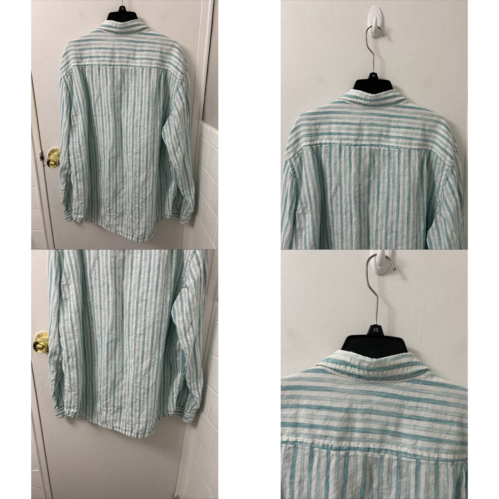 Tommy Bahama Tommy Bahama Shirt Mens Large White Green Striped 100% Linen Button-Down L/S Size US L / EU 52-54 / 3 - 8 Thumbnail