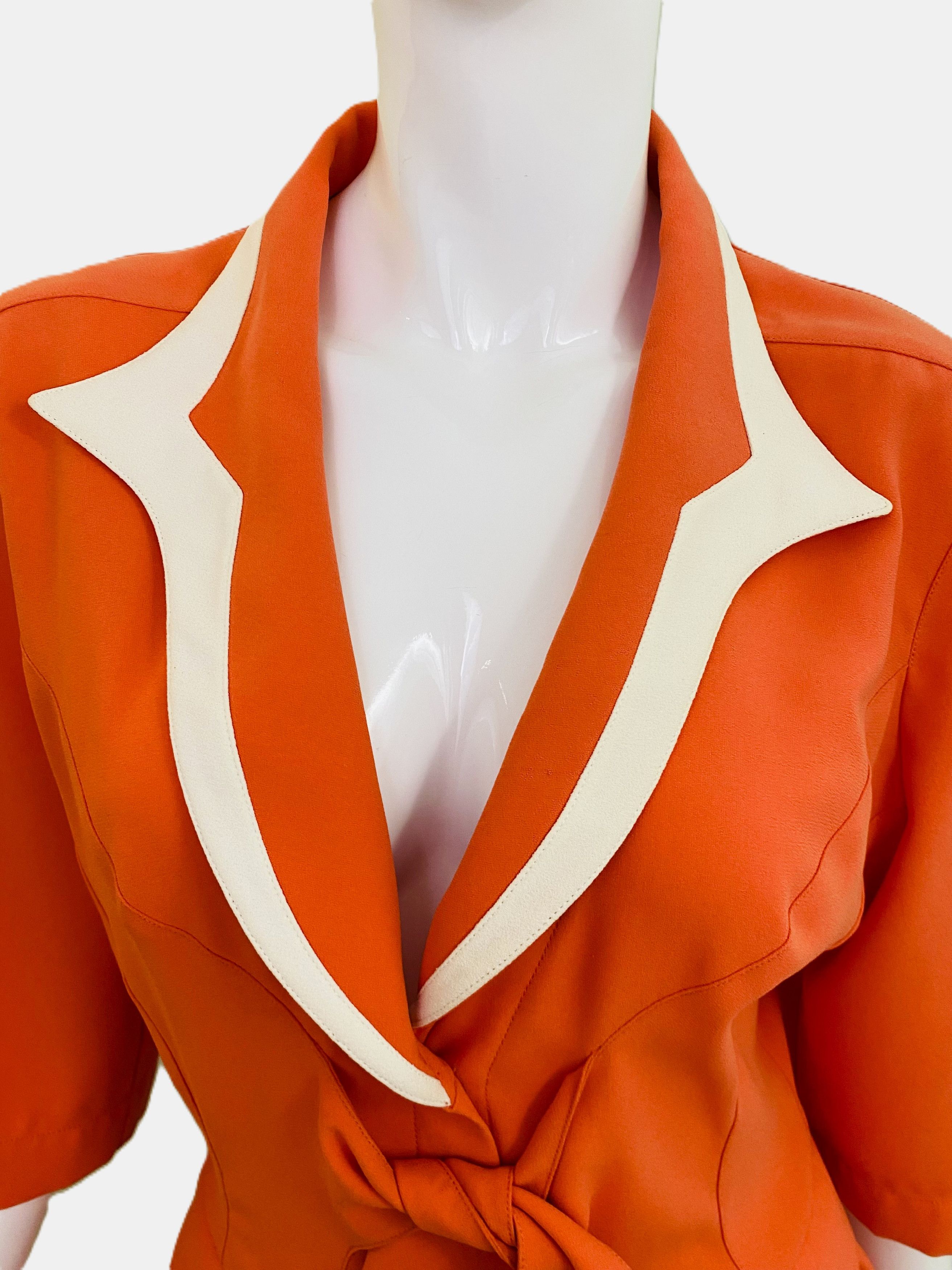 Thierry Mugler Thierry Mugler Crepe Bow Stripe Coral Gown Dress Size L / US 10 / IT 46 - 2 Thumbnail