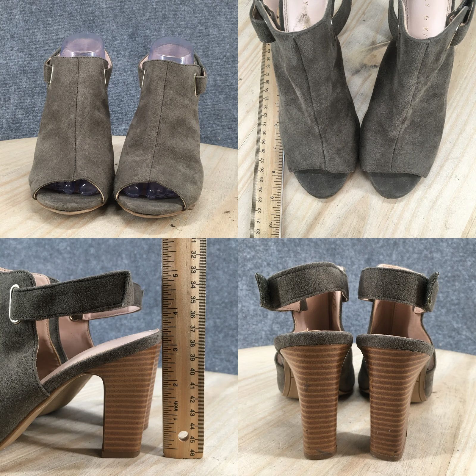Vintage Kelly & Katie Sandals Womens 7.5 Sonyah Heels Peep Toe Slingback Green Fabric - Casual - M - Green - Sandal - Heel Block - 3.5 in - Women Size US 8 / IT 38 - 8 Thumbnail
