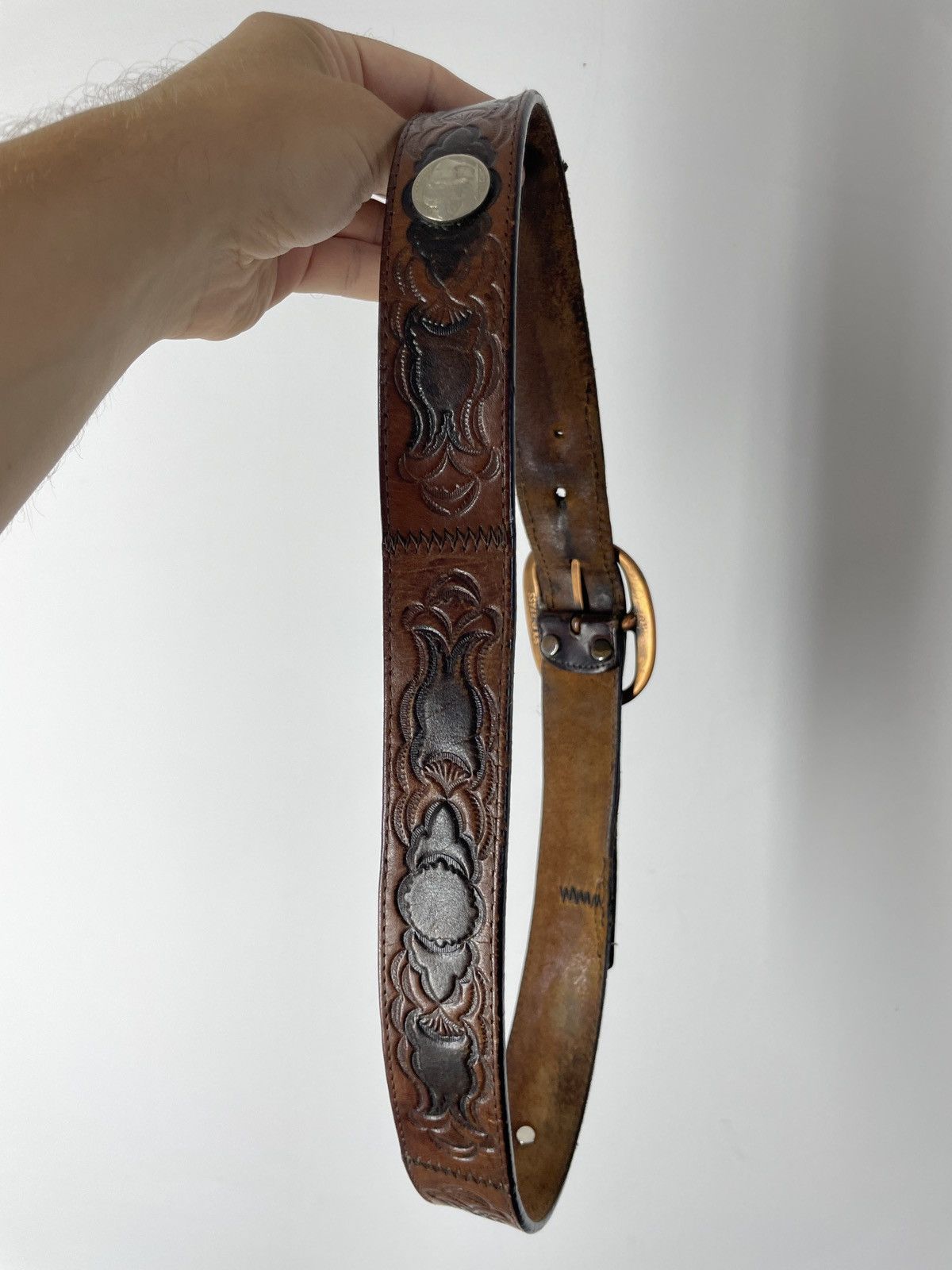 Vintage Solid Brass Vintage leather belt Size ONE SIZE - 11 Thumbnail