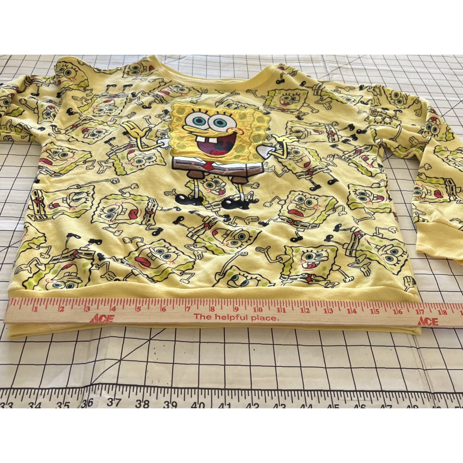 Vintage Scooby Doo Bob Square Pants All Over Print Long Sleeve Shirt Womens Small Yellow Embroidered Cartoon Crew Neck Pullover Cotton Blend Regular Size S Size S / US 4 / IT 40 - 6 Thumbnail