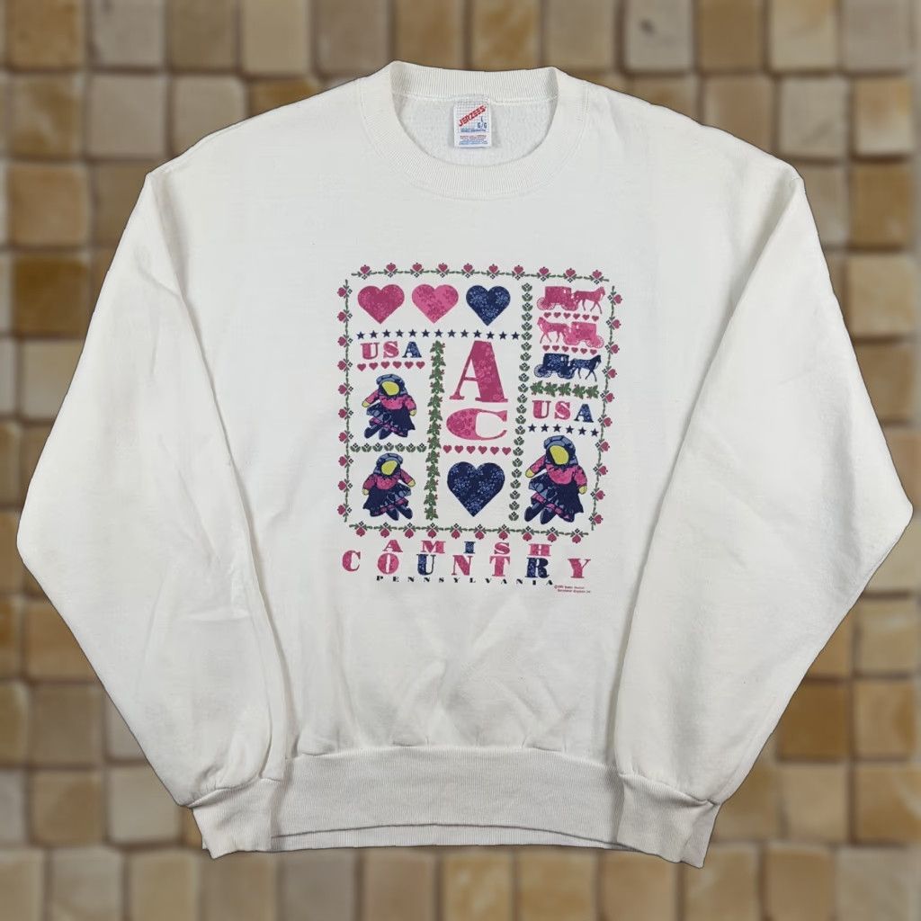 Jerzees VINTAGE Jerzees Sweatshirt Heart Pullover Crewneck Size L White Men USA 00s 90s Athletic College School Sports Size US L / EU 52-54 / 3 - 1 Thumbnail
