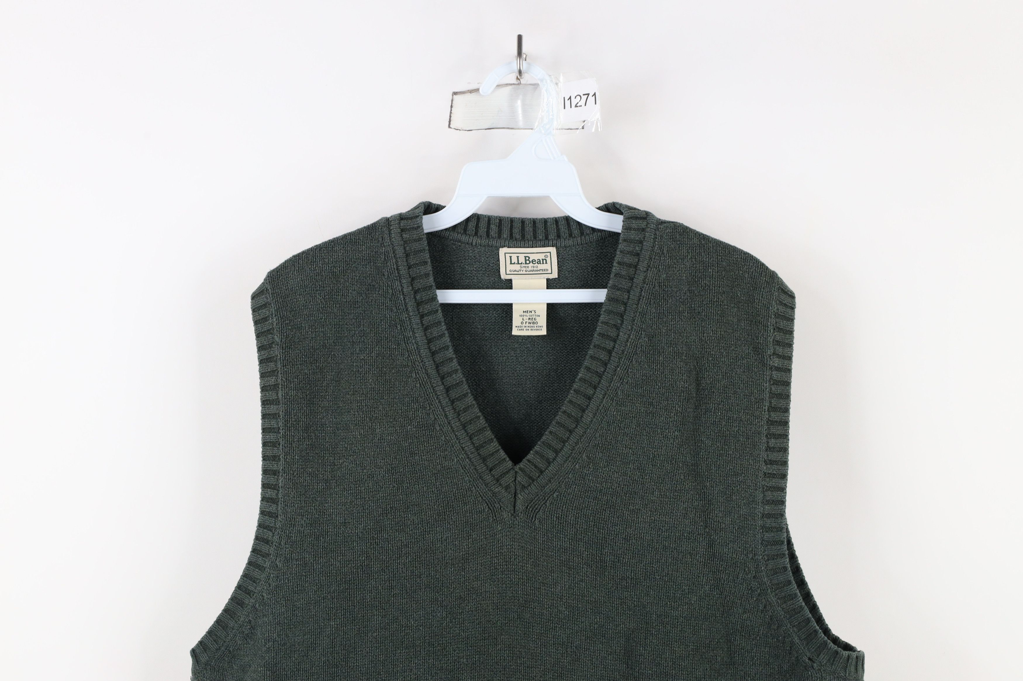 L.L. Bean × Vintage Vintage 90s LL Bean Blank Cotton Knit V-Neck Sweater Vest Size US L / EU 52-54 / 3 - 2 Thumbnail