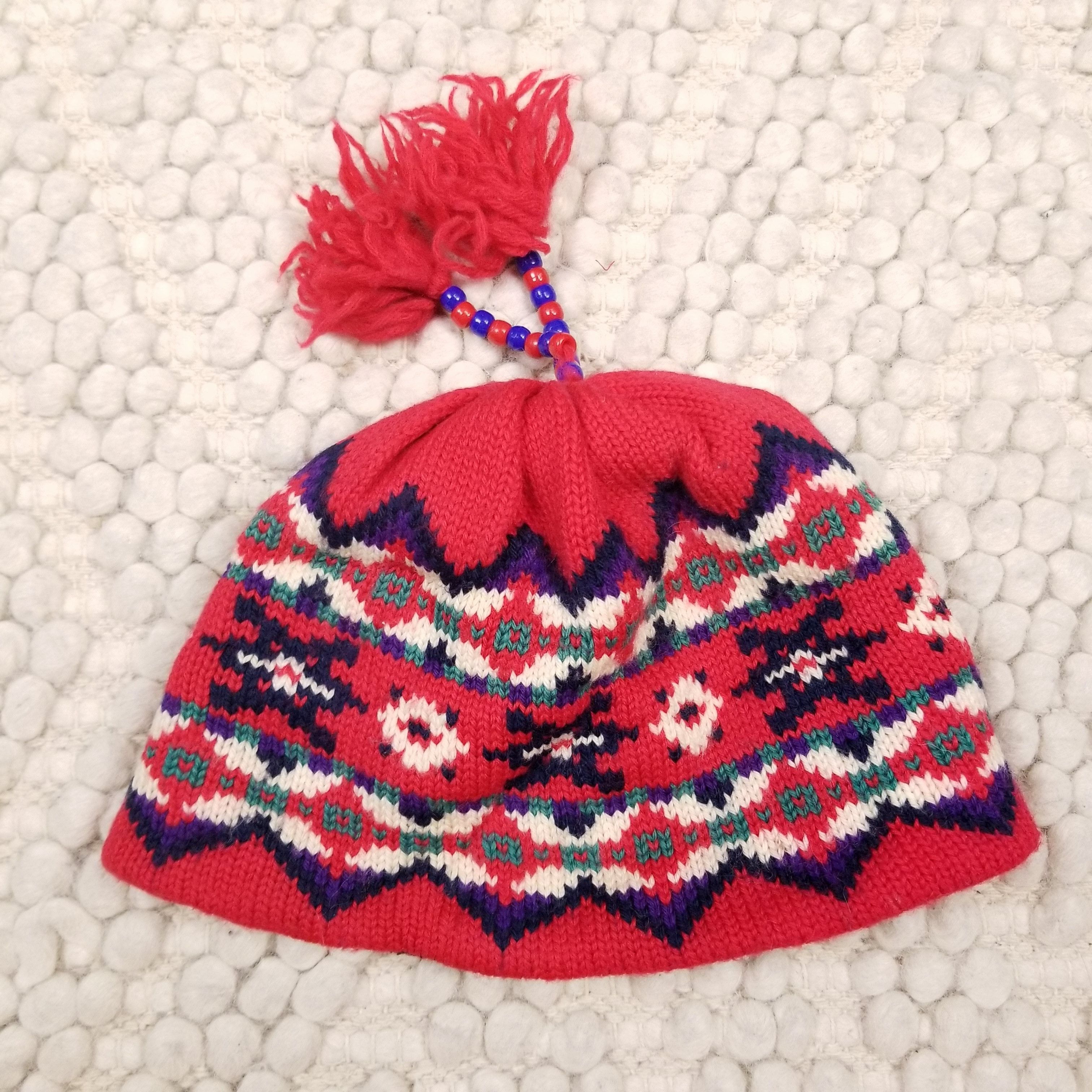 Other Merkley 100% Wool Patterned Beanie Beaded Pom Pom Tassel Size ONE SIZE - 5 Thumbnail