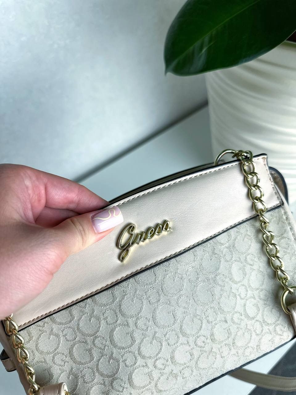 Guess Guess Mini Monogram Crossbody Bag - Canvas & Gold Chain Size ONE SIZE - 4 Thumbnail