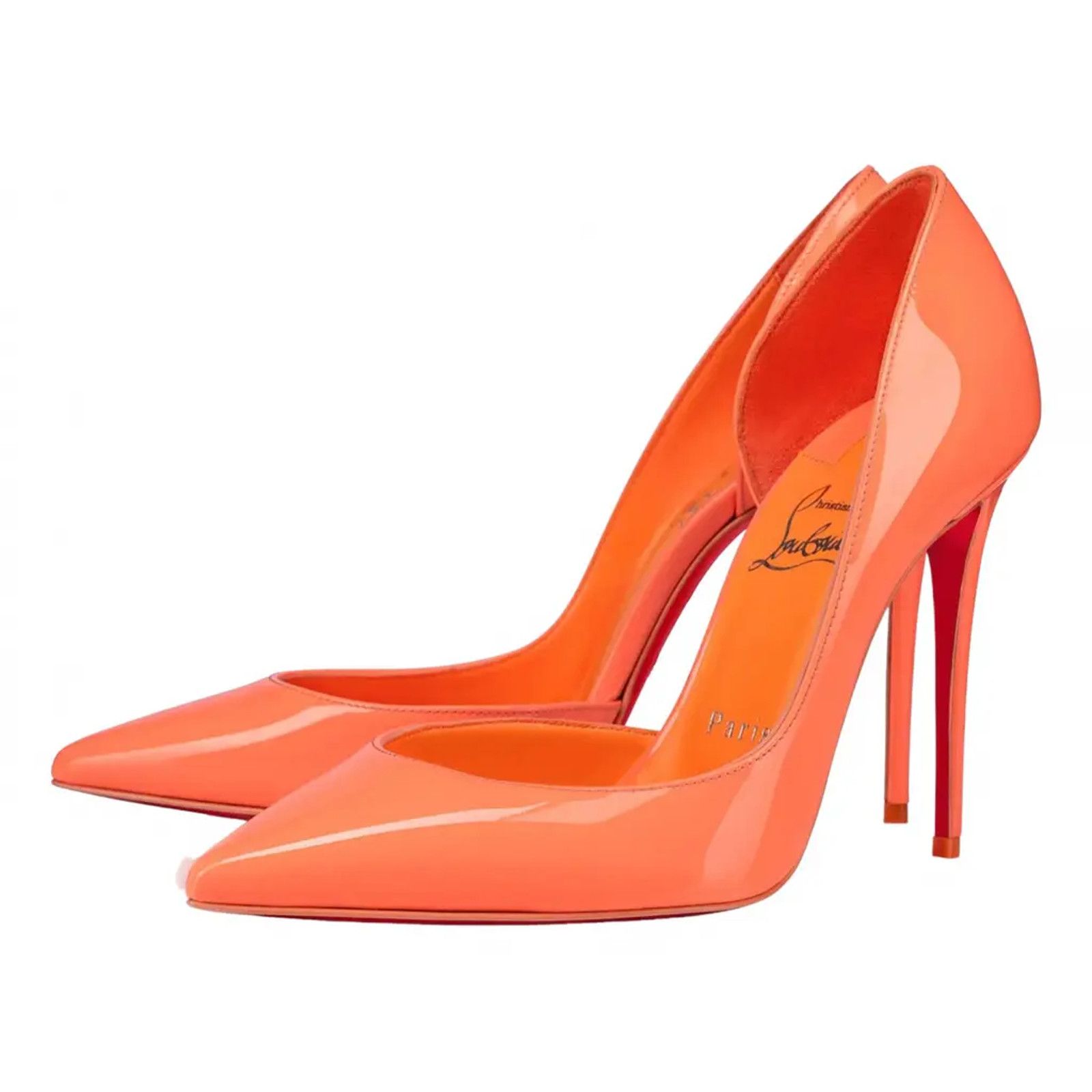 Christian Louboutin Iriza 100 Drag Orange Patent Leather D'Orsay Heel Pump 37.5 Size US 7.5 / IT 37.5 - 1 Thumbnail