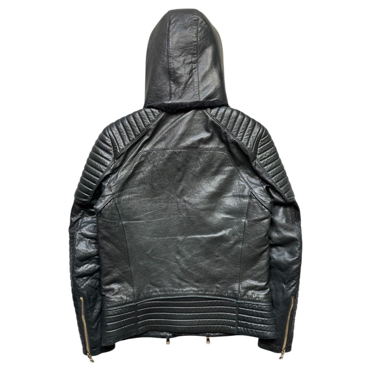 Balmain Balmain Paris 2017 black leather biker jacket with fur hood Size US L / EU 52-54 / 3 - 4 Thumbnail