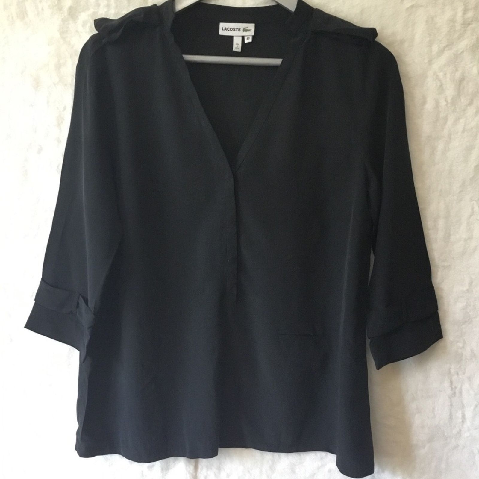 Lacoste Lacoste Black Long-Sleeve V-Neck Shirt Size M / US 6-8 / IT 42-44 - 1 Thumbnail
