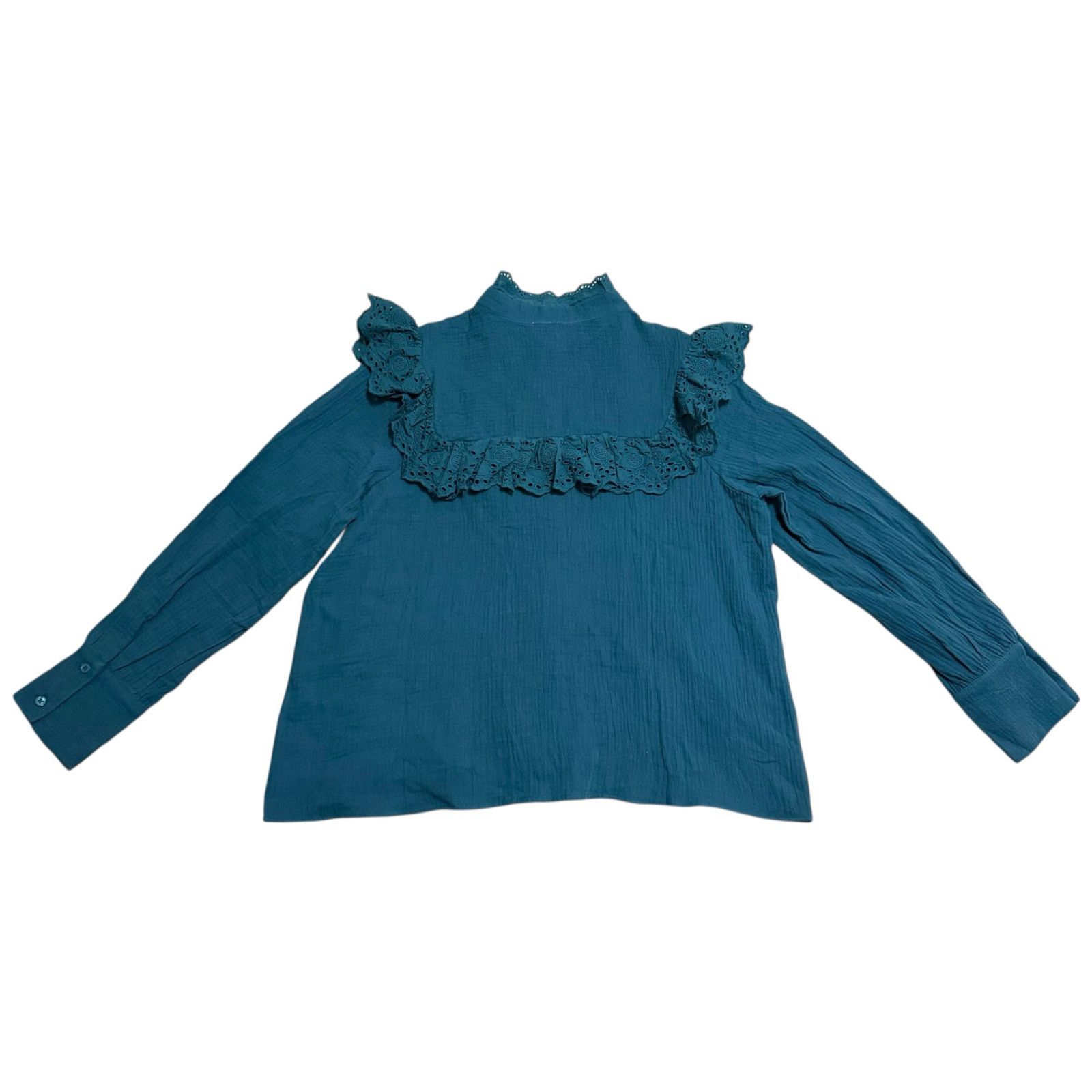 Other NEW Hyacinth House Tuckernuck Teal Eyelet Tatum Blouse Large Size L / US 10 / IT 46 - 13 Thumbnail