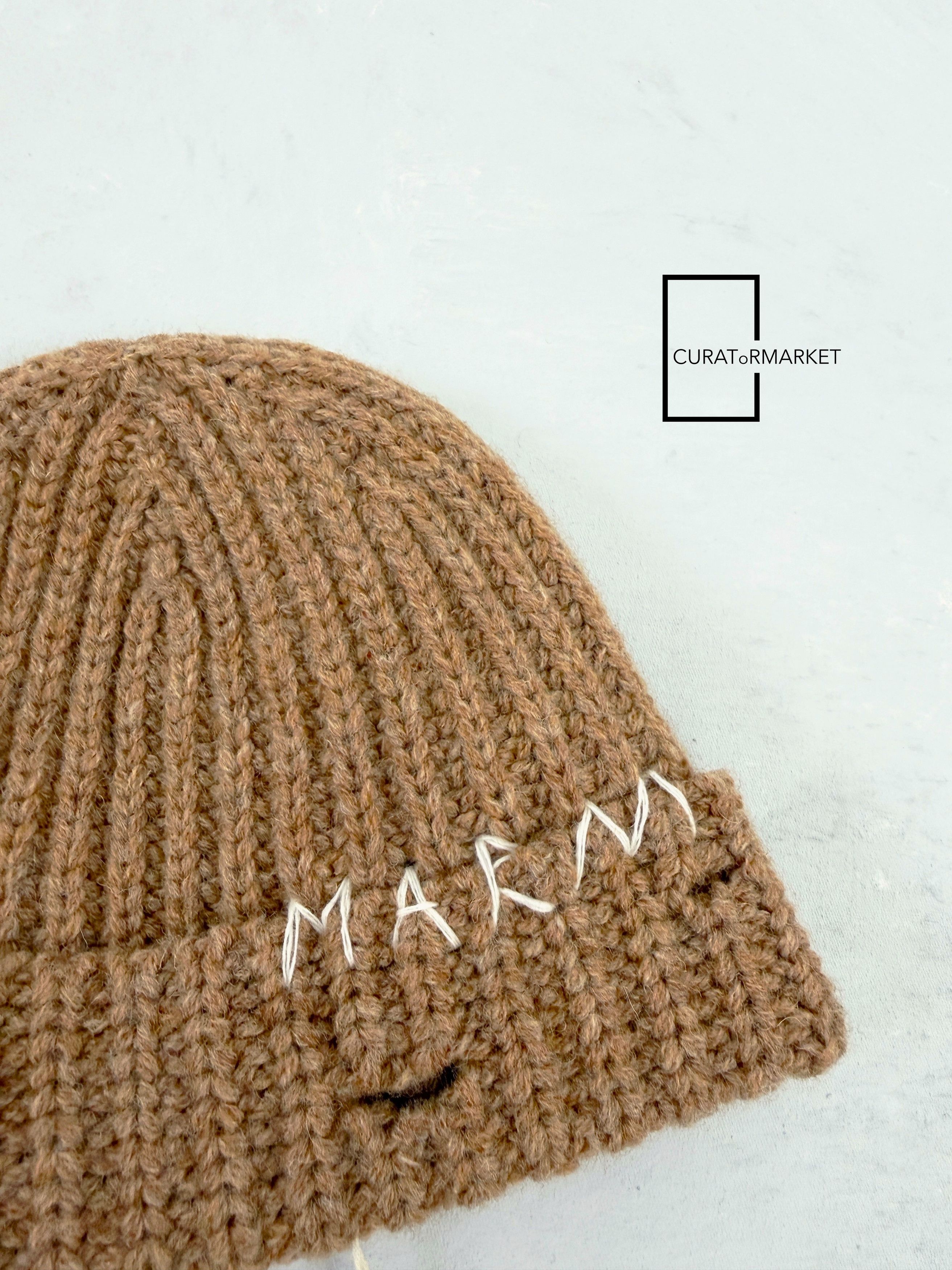 Marni M Distressed Embroidered Fisherman Shetland Wool Beanie FW25 Size ONE SIZE - 2 Thumbnail