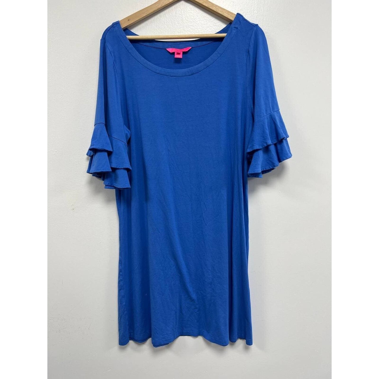 Lilly Pulitzer Lilly Pulitzer Blue Lula Dress Coastal Ruffle 3/4 XL A000036 Size XL / US 12-14 / IT 48-50 - 3 Thumbnail