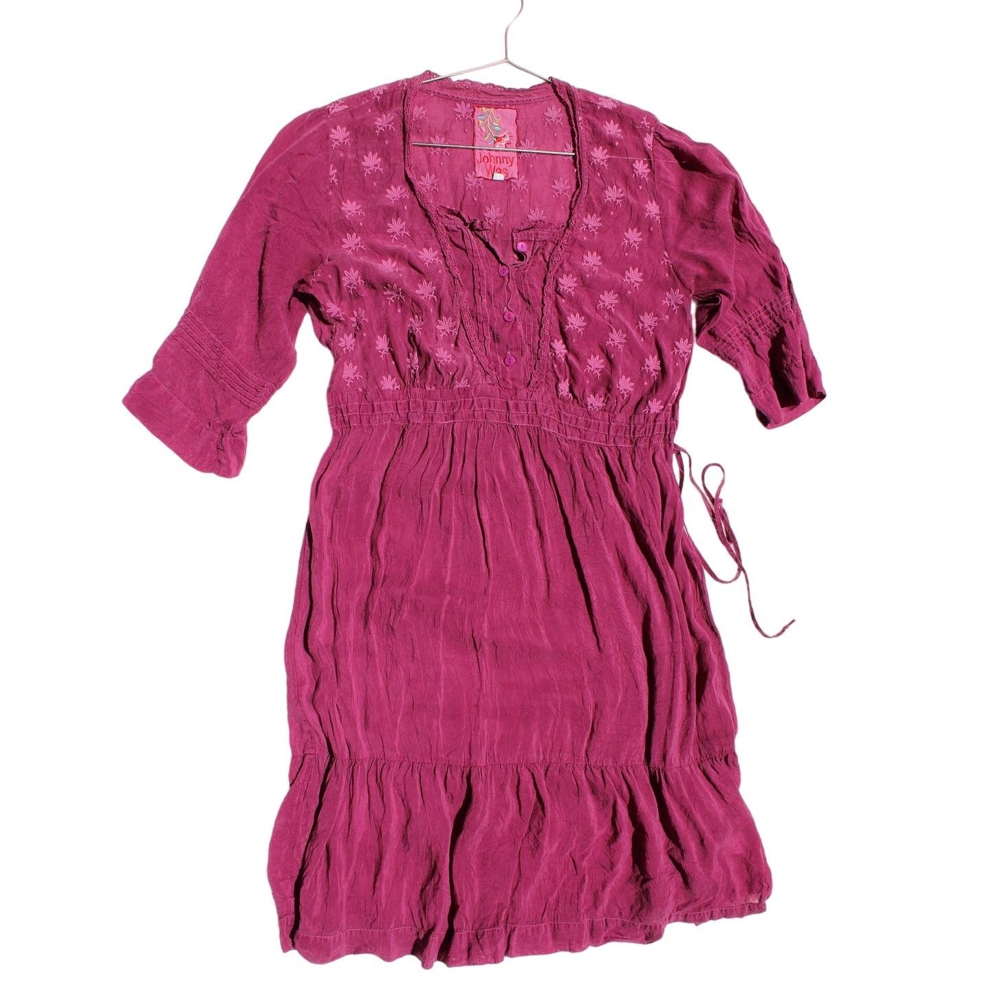 Johnny Was Vintage Johnny Was Small Dress with Tie Length Burgundy Wine Size S / US 4 / IT 40 - 1 Thumbnail