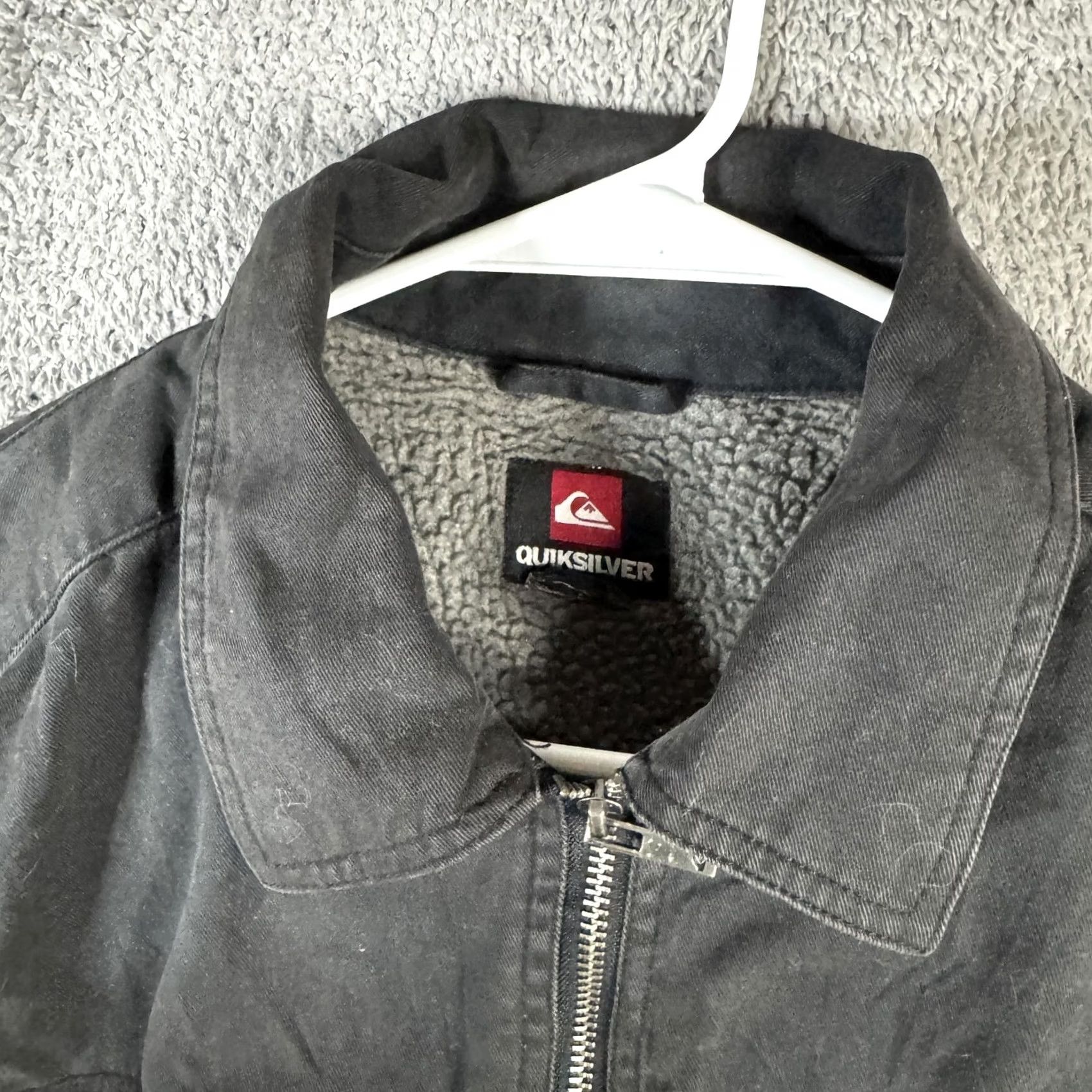 Quiksilver Quiksilver Jacket Mens L Gray Canvas Sherpa Lined Full Zip Bomber Warm H106787 Size US L / EU 52-54 / 3 - 7 Thumbnail