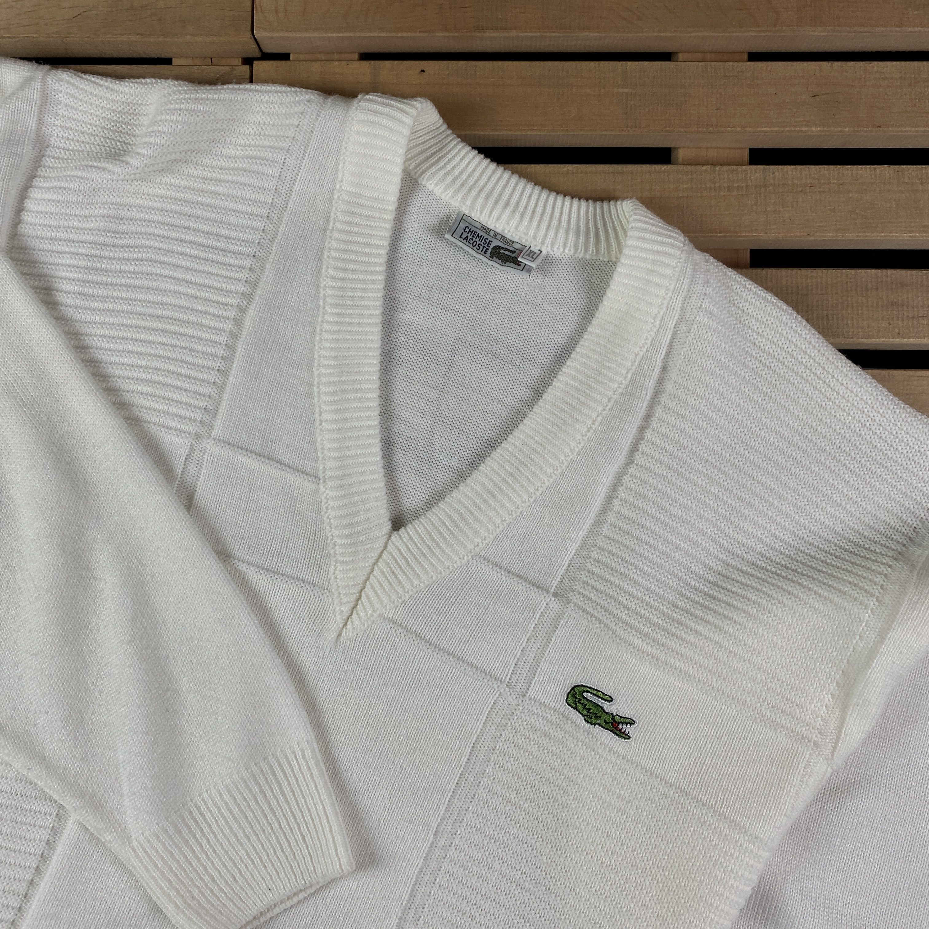 Lacoste × Vintage Vintage Sweater Long Sleeve V-Neck Lacoste Chemise Size XL Size US XL / EU 56 / 4 - 2 Thumbnail