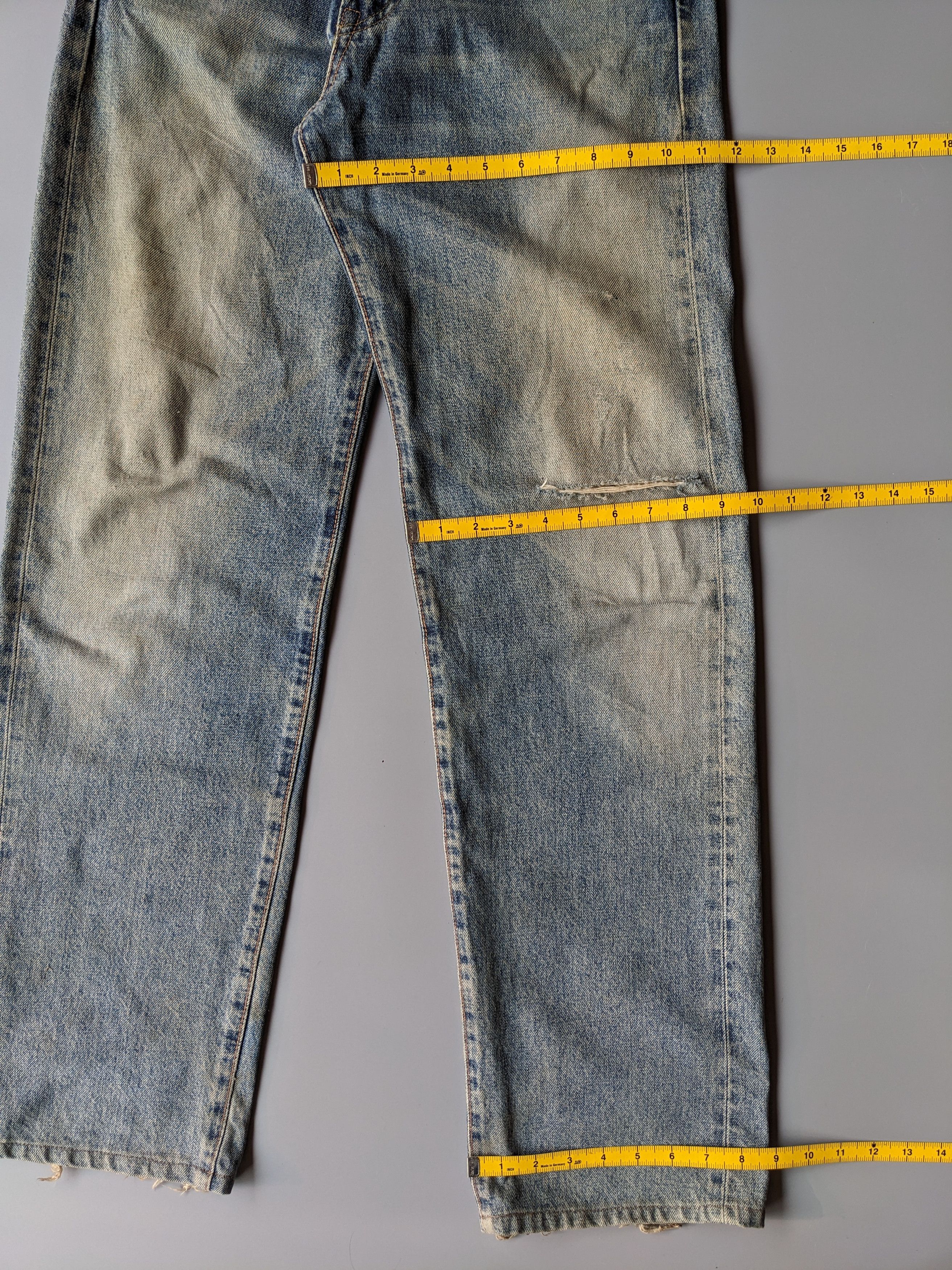 Edwin 505x faded blue distressed selvedge jeans