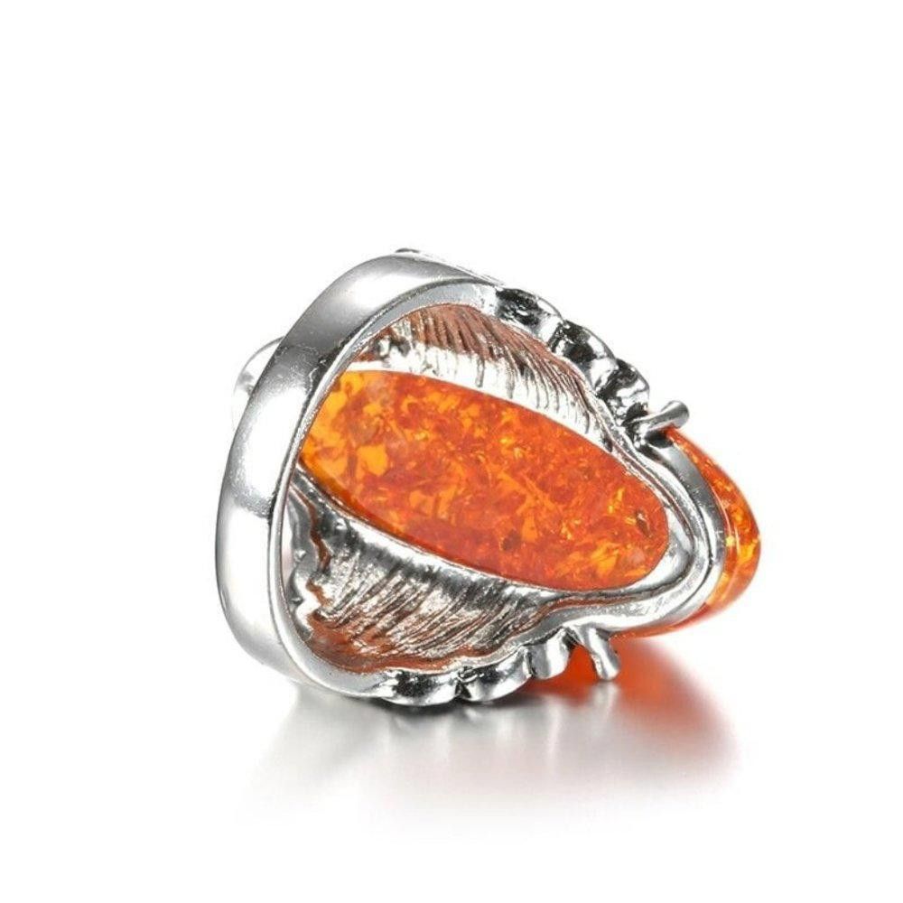 Designer Vintage 32mm Orange Amber Antique Silver Ring - Size 7 Size ONE SIZE - 3 Thumbnail