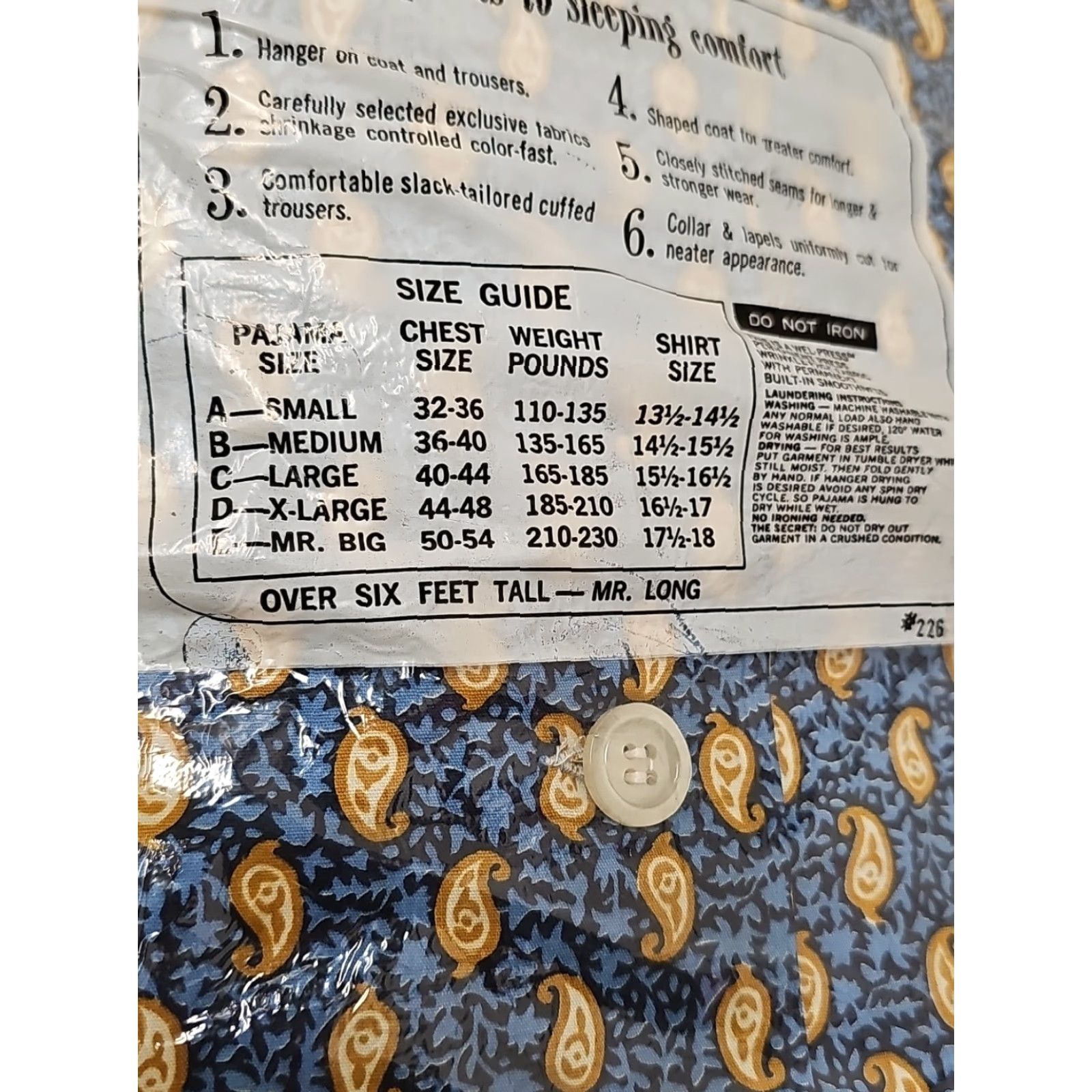 MCM VINTAGE Weldon Shirt Pajamas Mens Long 1960s Paisley Cotton Blend MR LONG Size ONE SIZE - 3 Thumbnail