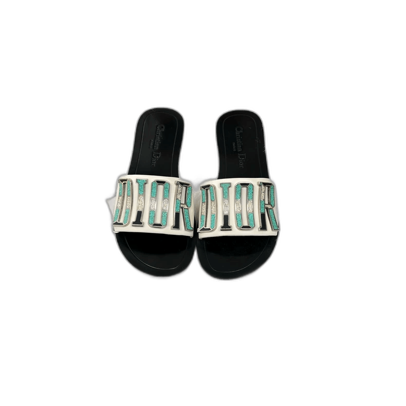 Dior Dior Turquoise Letter Slide Sandals-yf Size US 5.5 / EU 38 - 1 Thumbnail