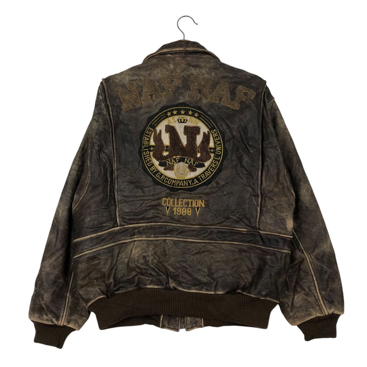 Japanese Brand 📌Vintage Flight Jumper Leather Jacket Naf Naf Big Logo Size US L / EU 52-54 / 3 - 1 Thumbnail