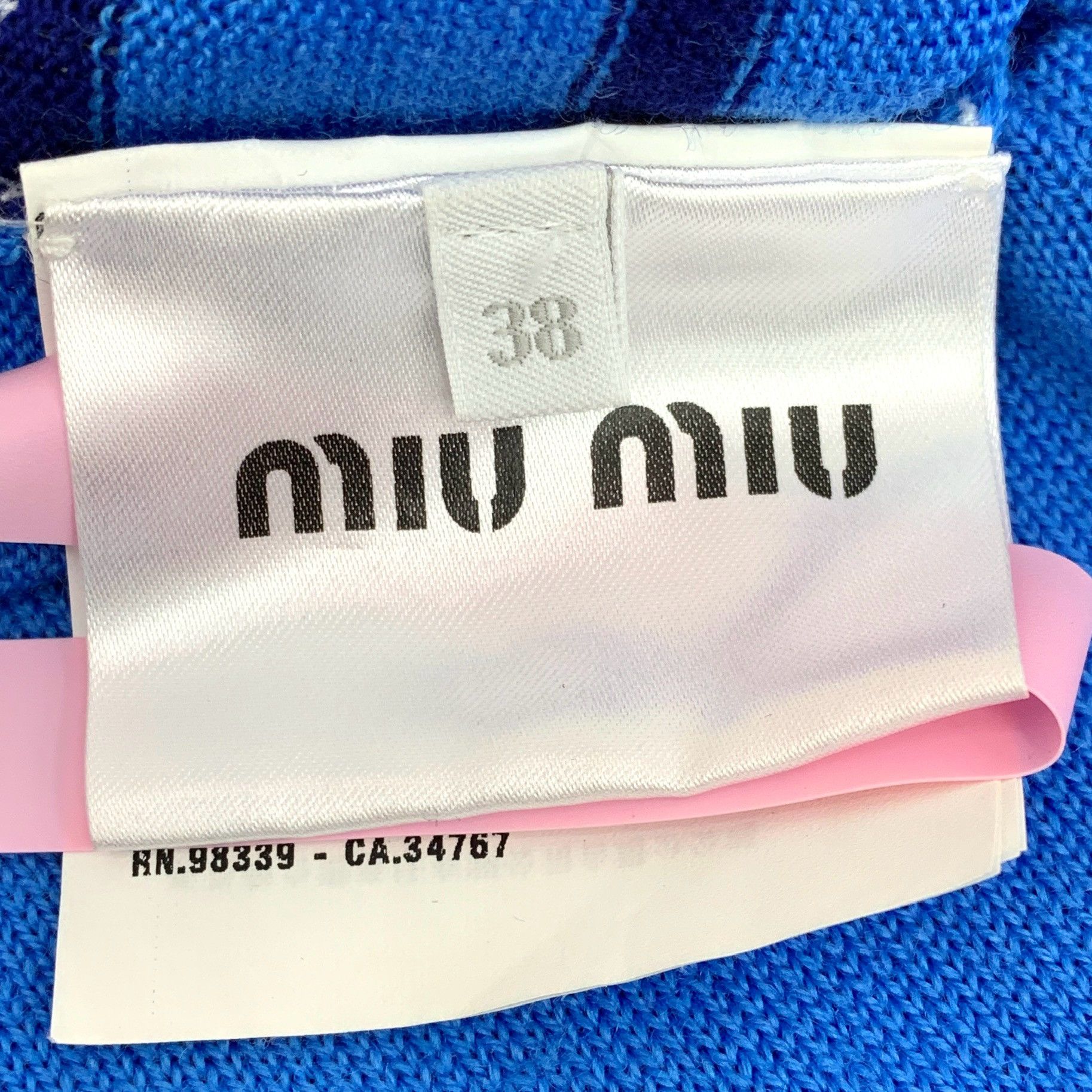 Miu Miu Miu Miu Blue Logo Stripe Intarsia Knit T-Shirt (Size S) Size XS / US 0-2 / IT 36-38 - 4 Thumbnail