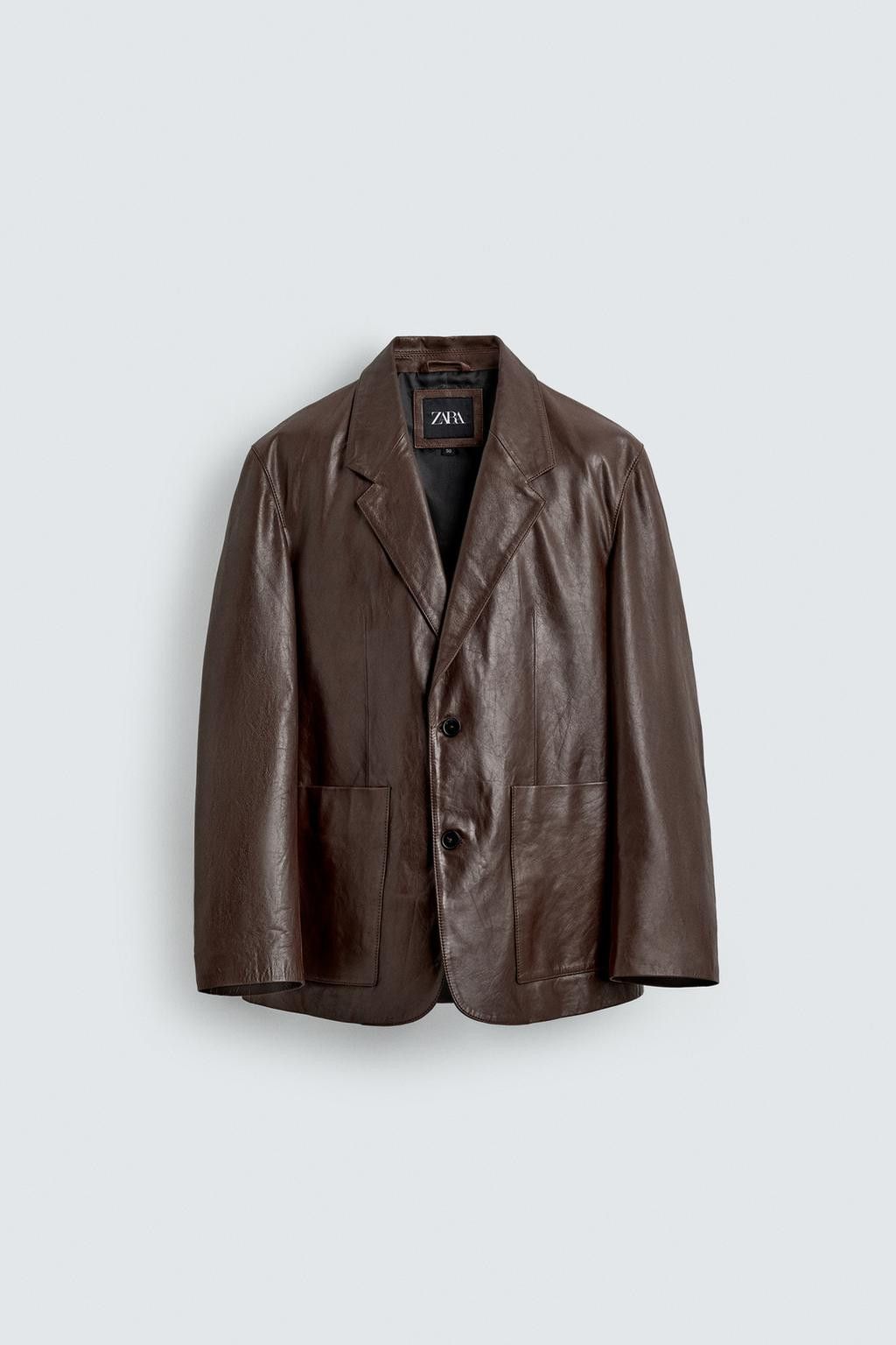 Zara Zara Limited Edition Brown Leather Blazer Size US L / EU 52-54 / 3 - 1 Thumbnail
