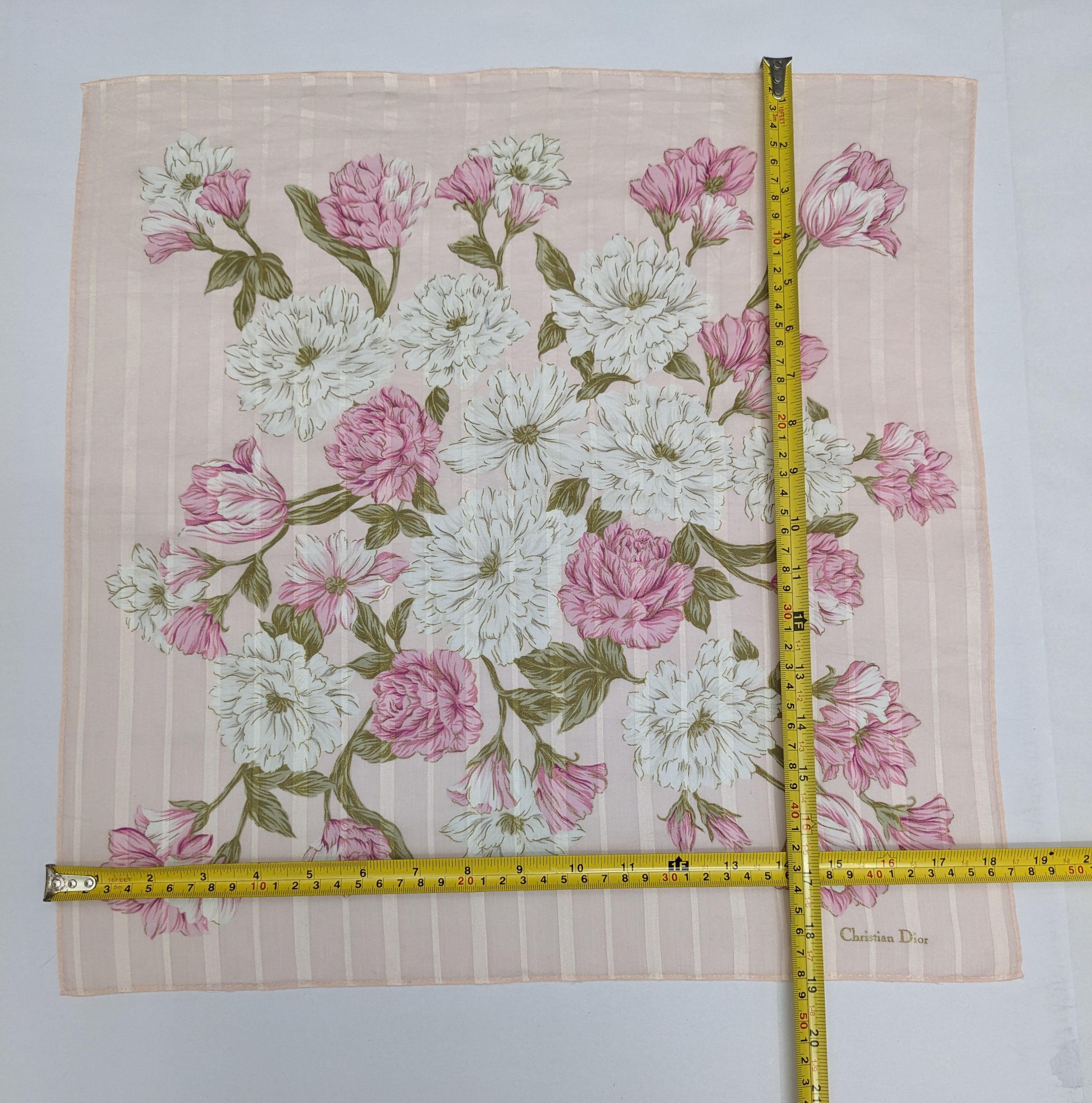 Christian Dior Monsieur Christian Dior Handkerchief Pink Floral Rose Tulip Size ONE SIZE - 4 Thumbnail