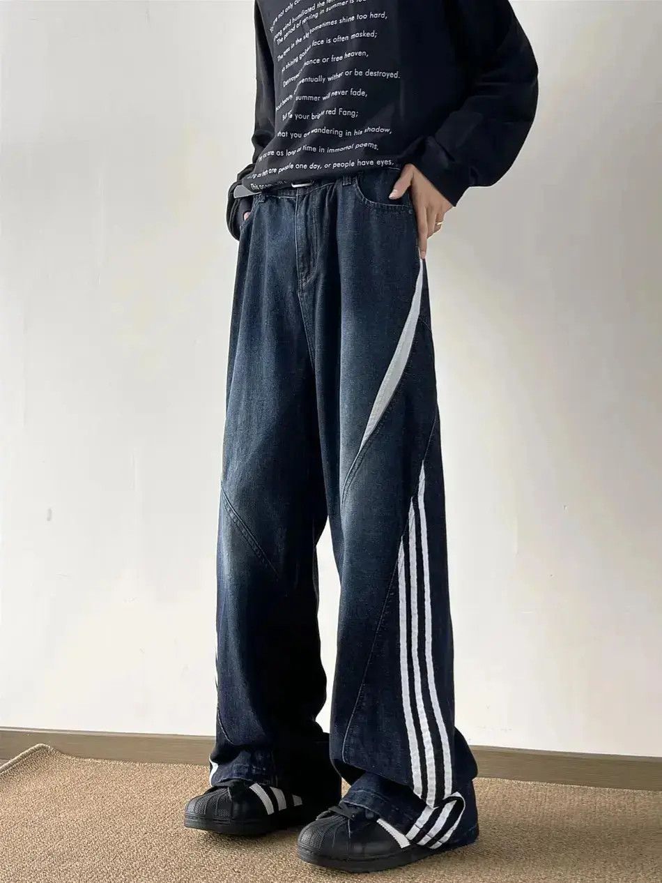 Japanese Brand Retro loose straight leg spliced jeans Size US 32 / EU 48 - 1 Thumbnail